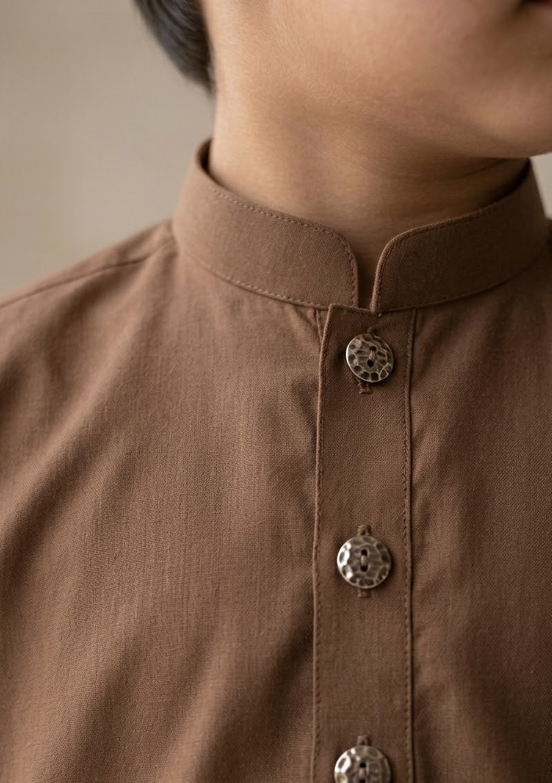 wash & wear Kurta Set in Walnut brown