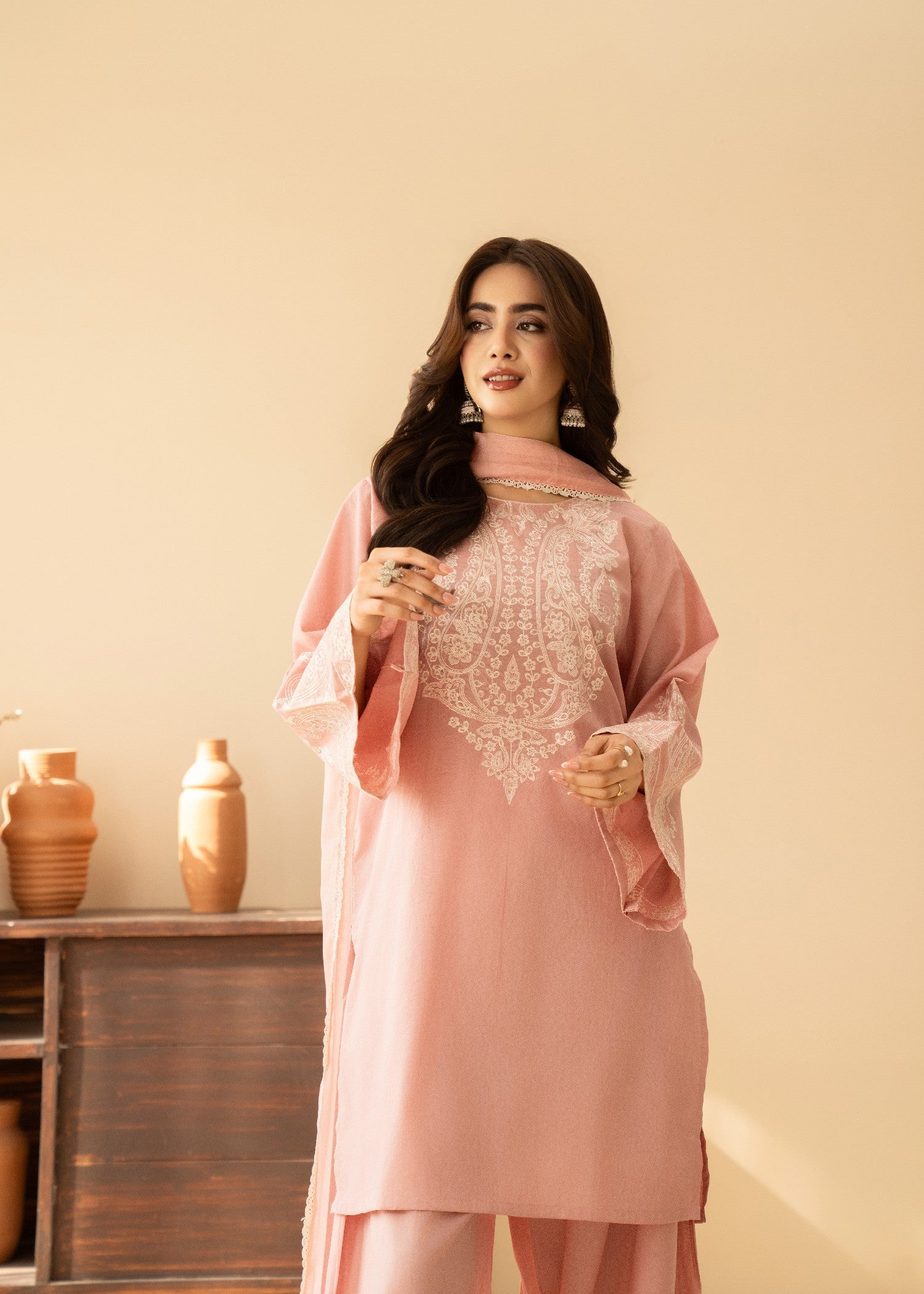 lawn cotton Kurta Set in Baby pink