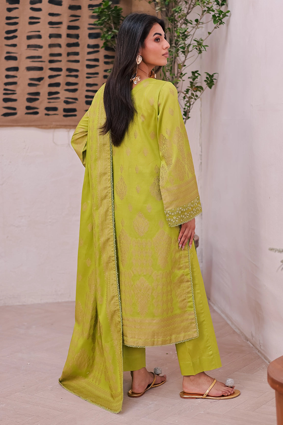 zari cotton Unstitched in Green