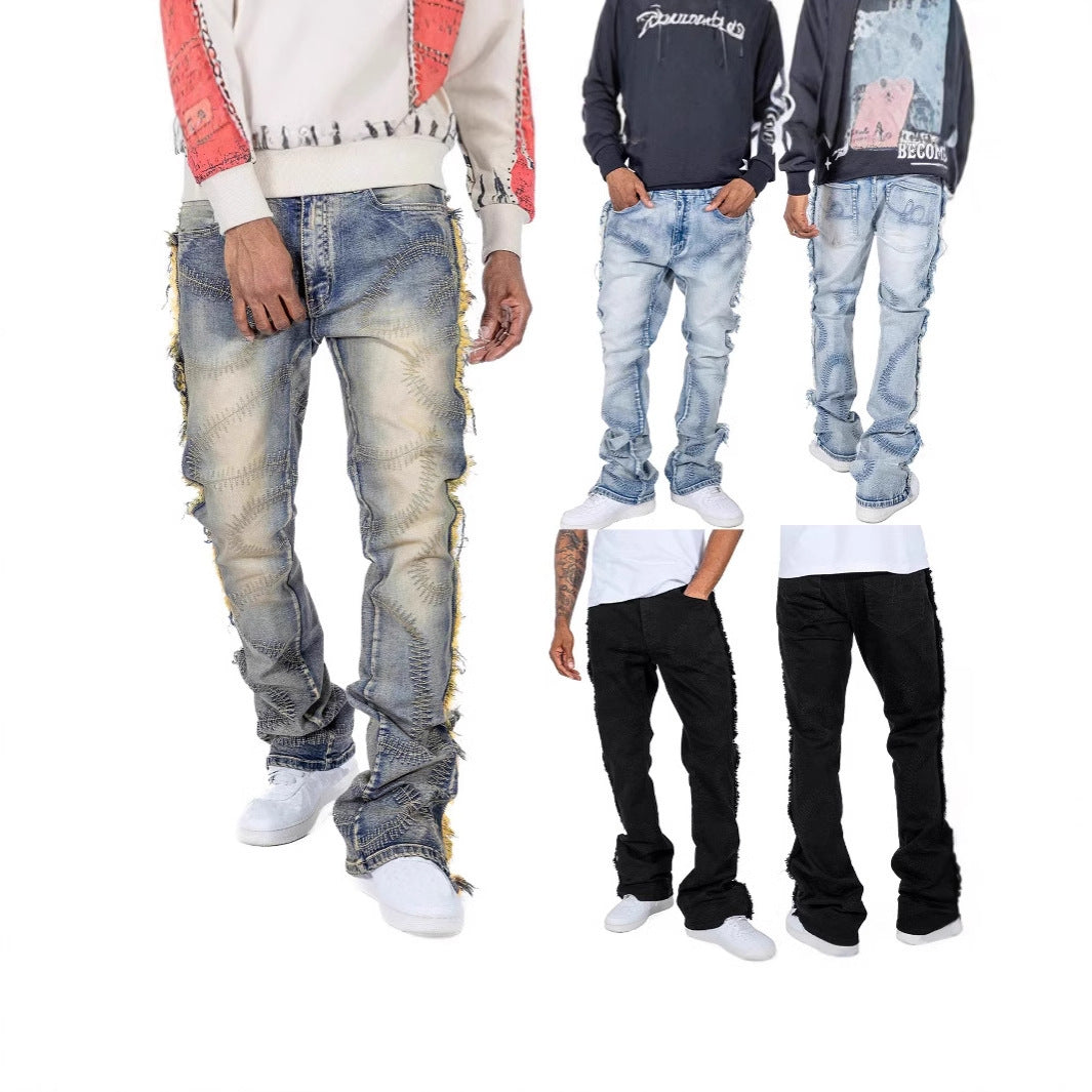Men's Trousers Slightly Stretch Embroidered Jeans