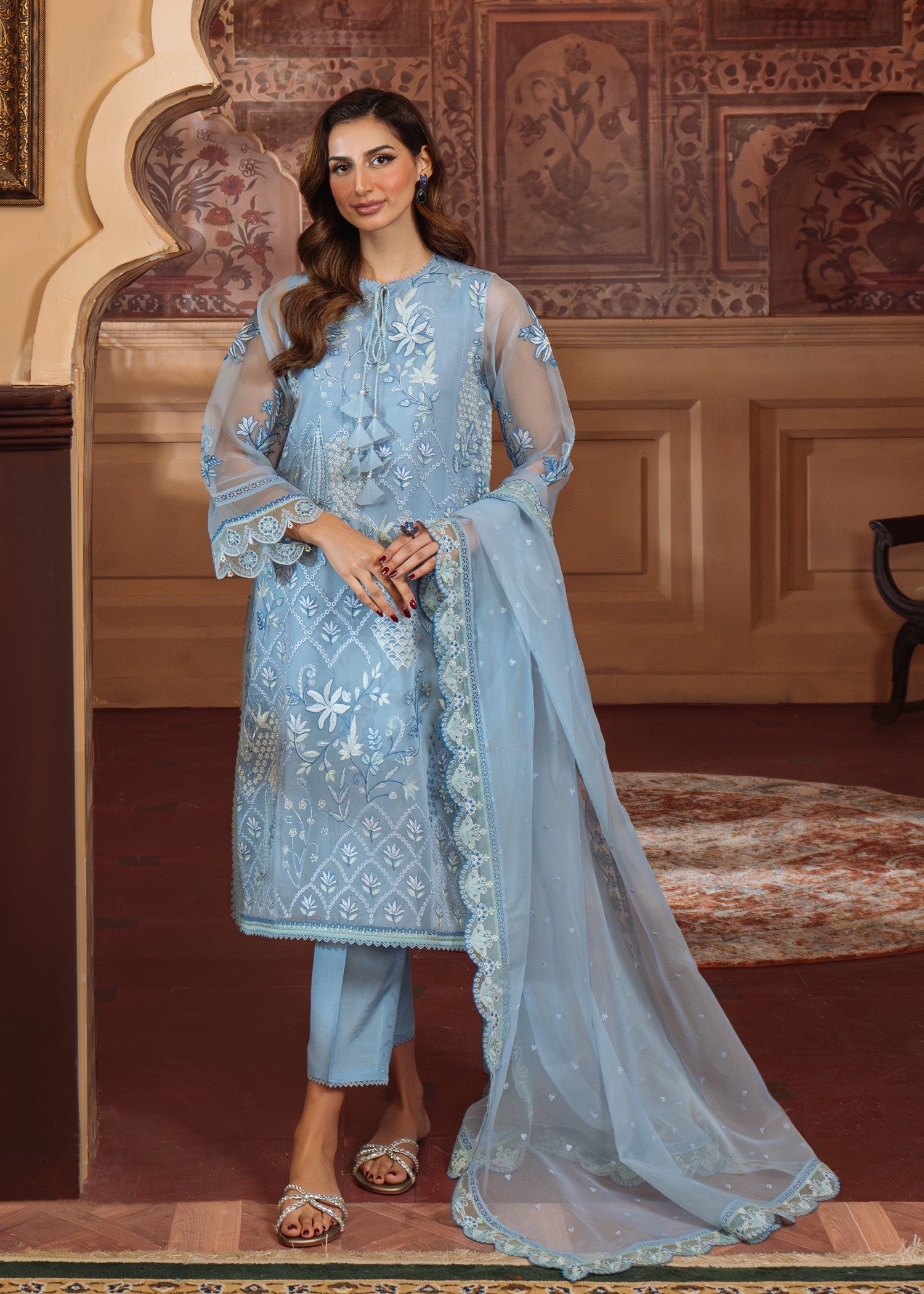 organza Unstitched in Powder blue