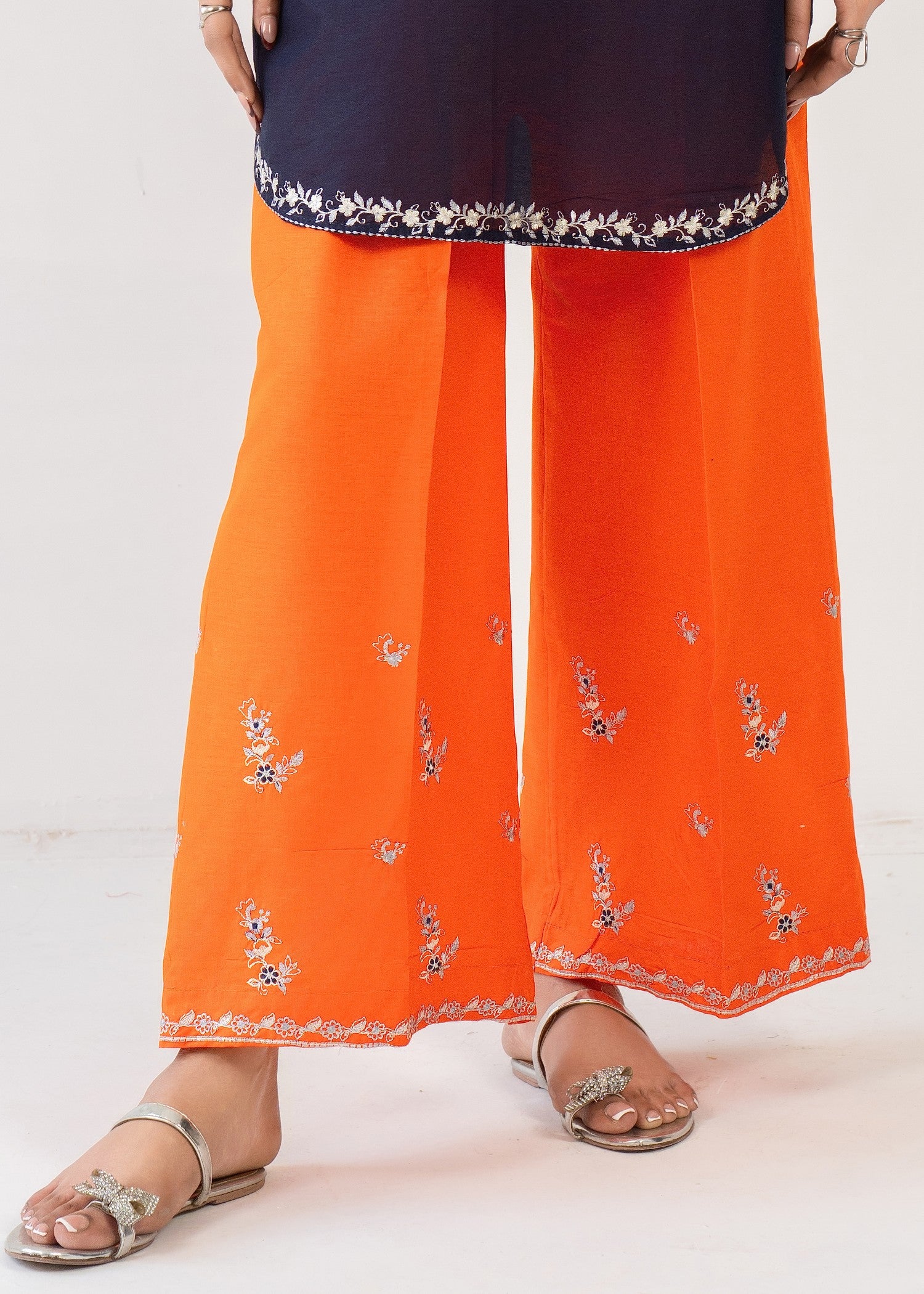 lawn Kurta Set in Orange, navy blue