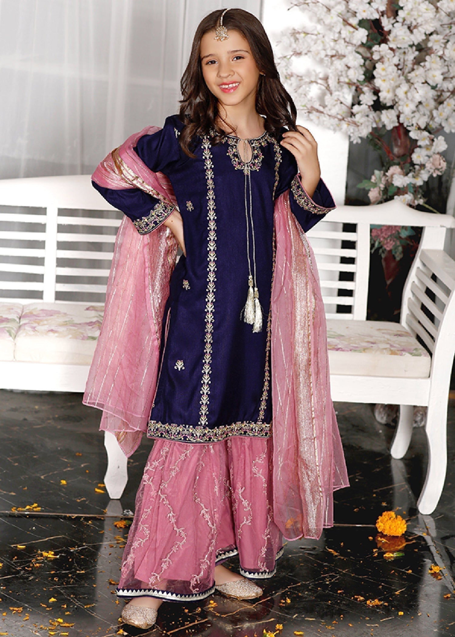raw silk Gharara in Navy blue