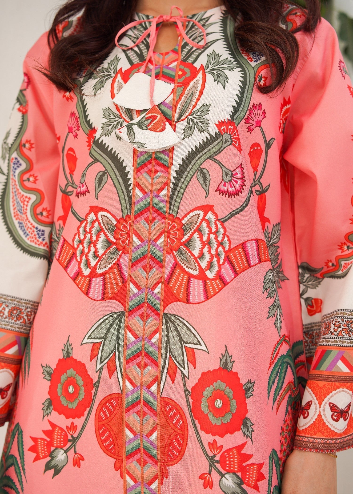 polyester crepe Kurta Set in Bubblegum pink