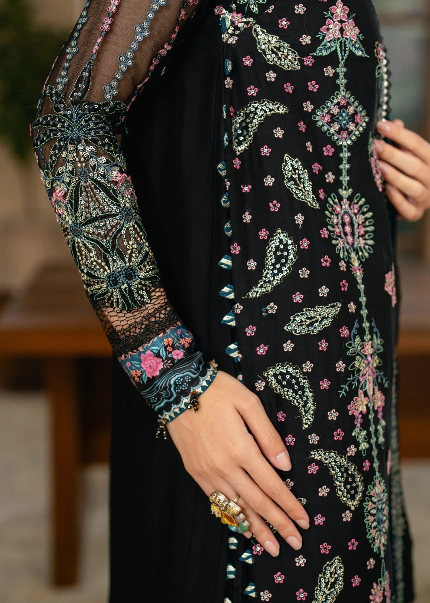 chiffon Lehenga in Black