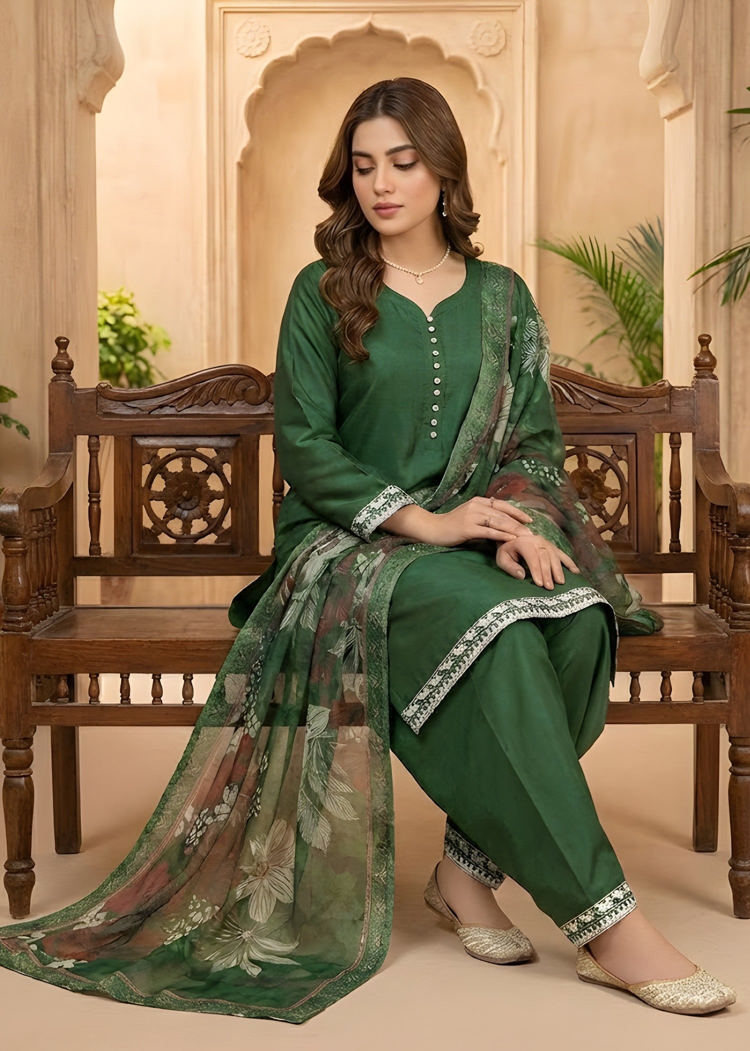kattan silk Kurta Set in Green