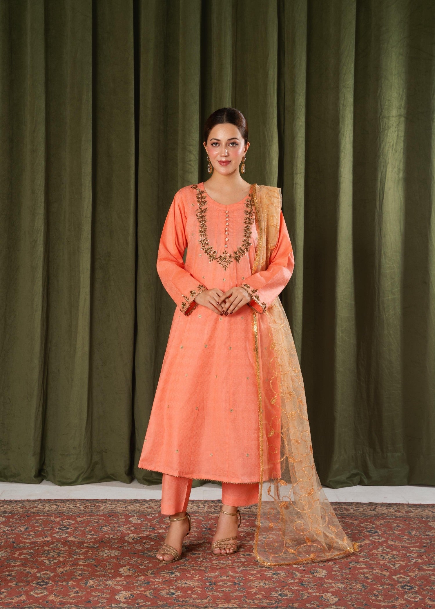 cotton Pishwas in Peach pink
