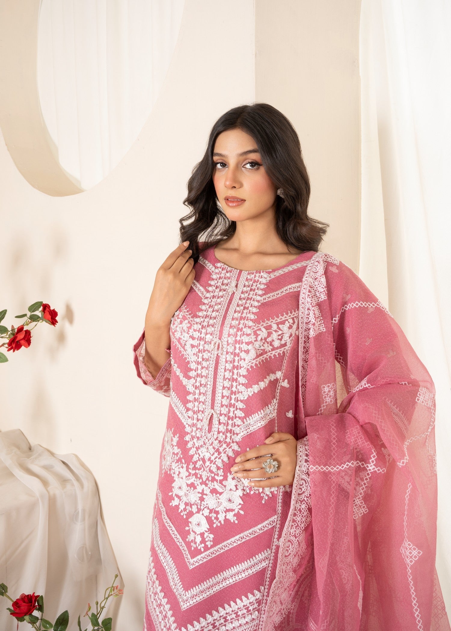 cotton net Kurta Set in Blush pink