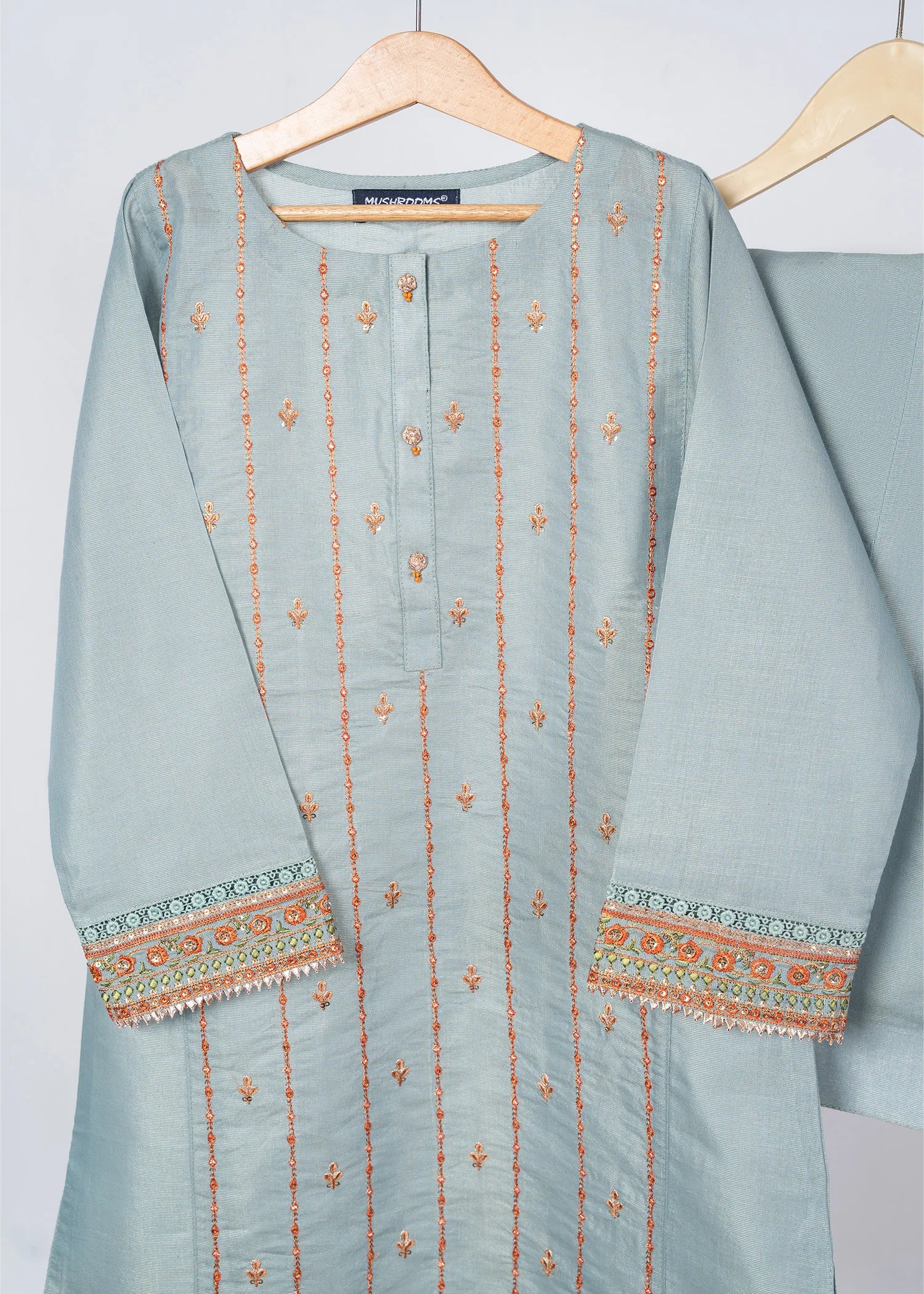 lawn Kurta Set in Aquamarine, grey