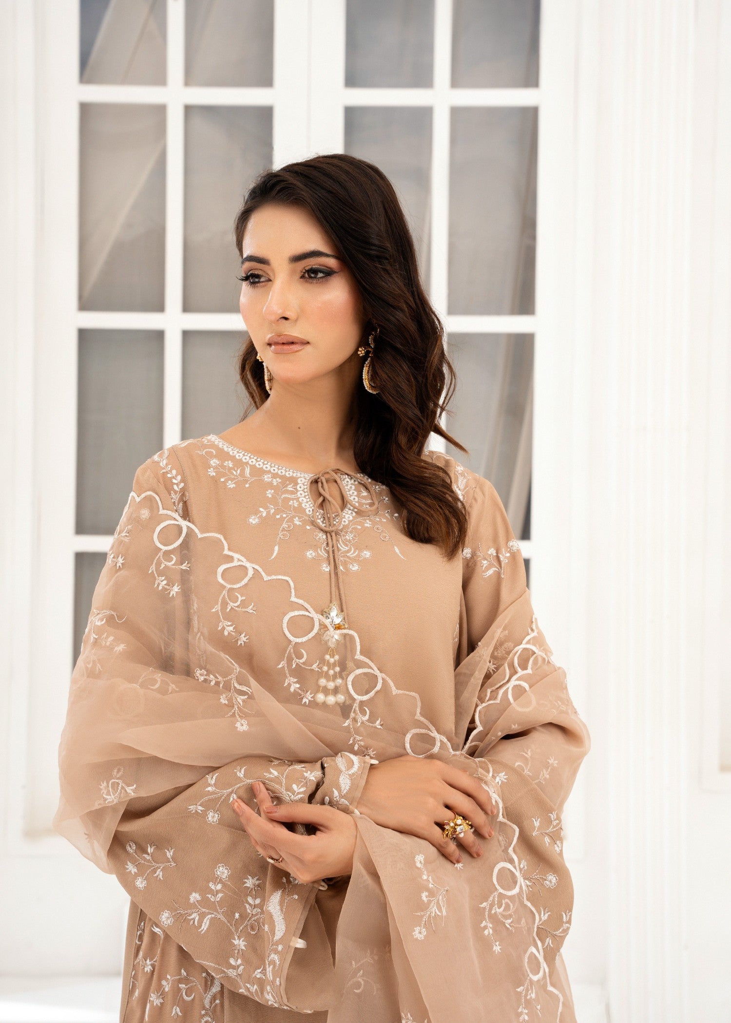 crepe Kurta Set in Mocha brown
