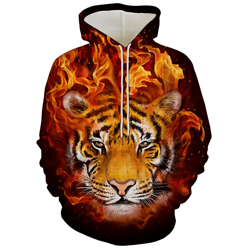 Men'S Tiger Series 3D Printing Hooded Loose Sweater
