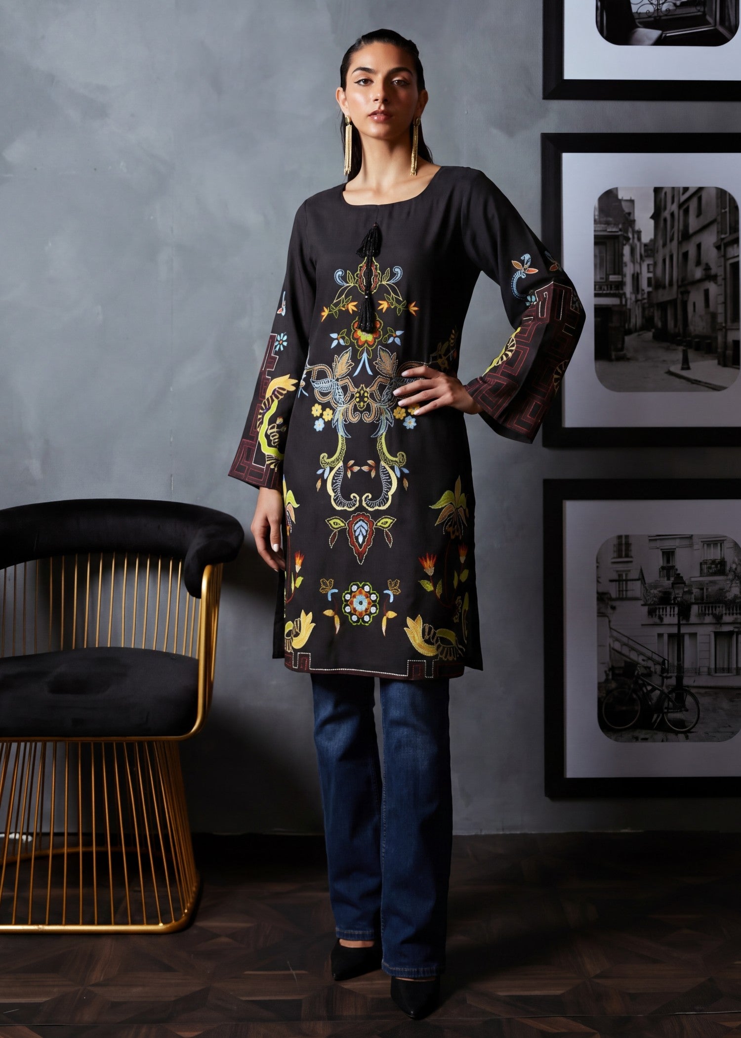 poly silk Kurti in Black