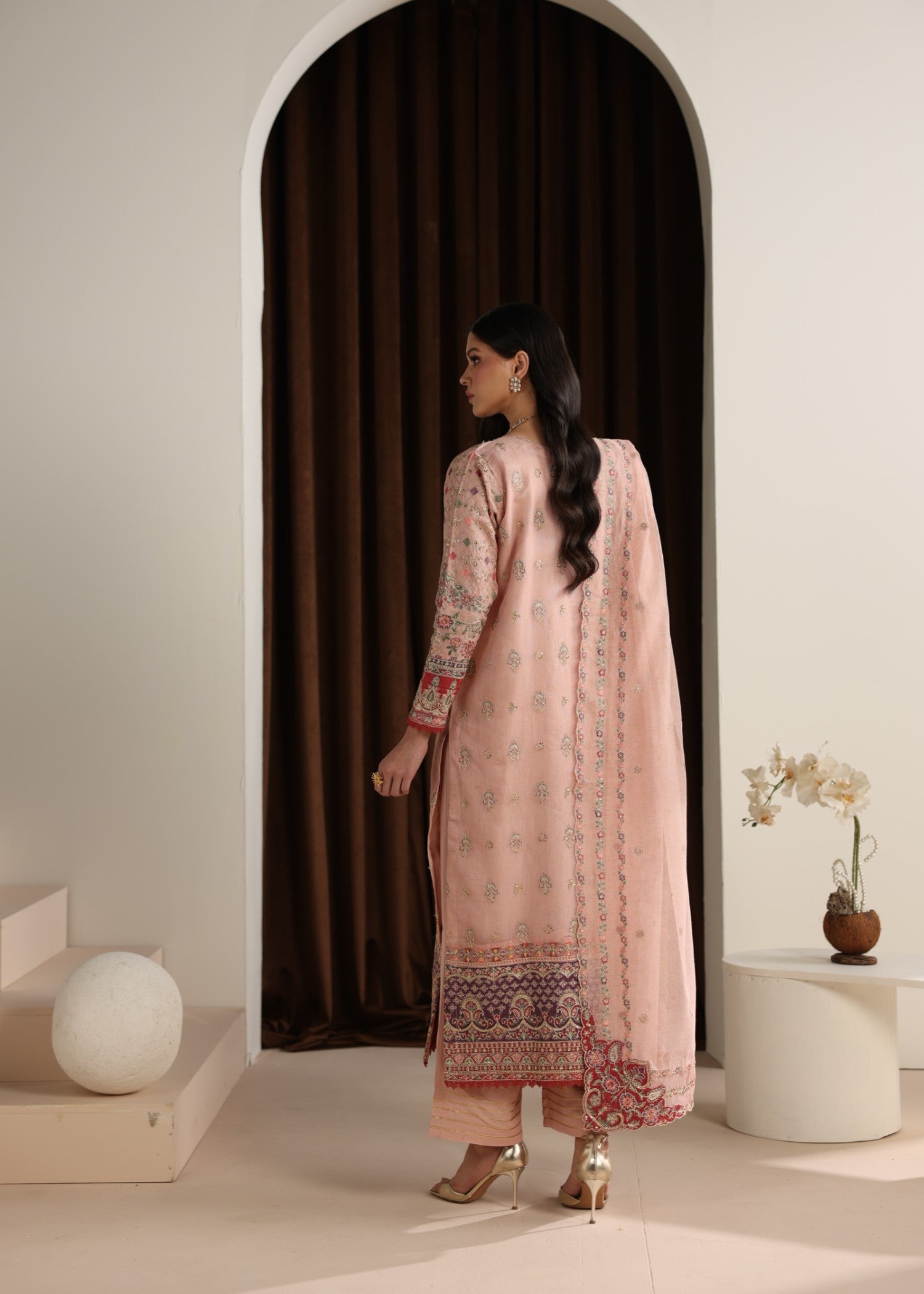 khaddi net Kurta Set in Pink
