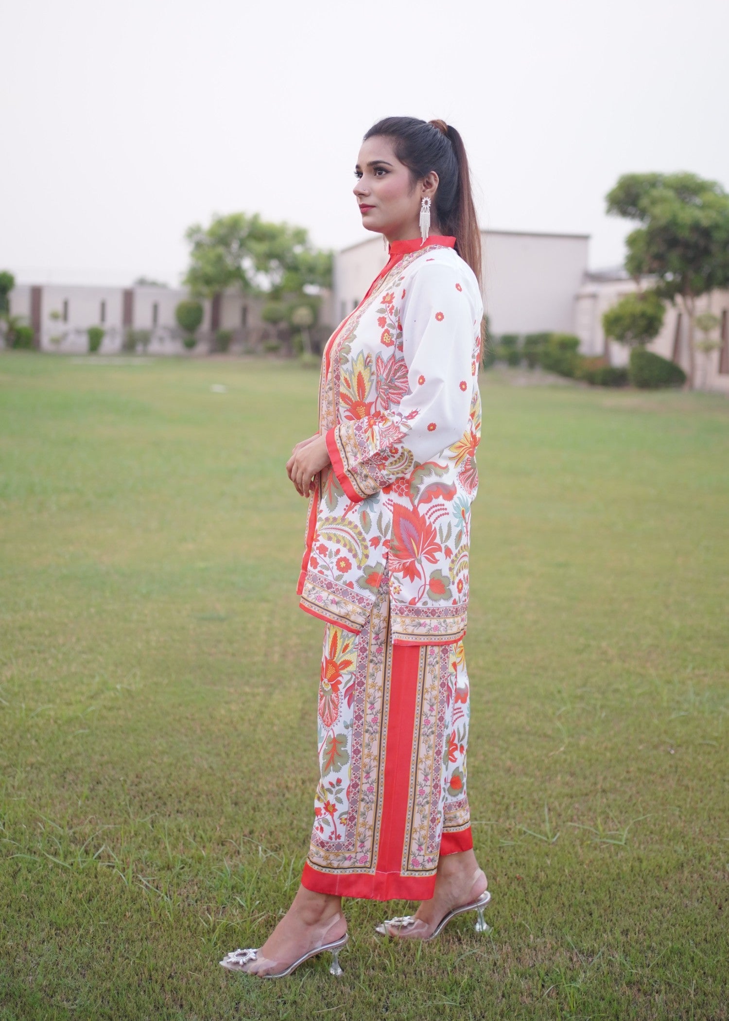 swiss lawn Co ord Sets in Pearl white