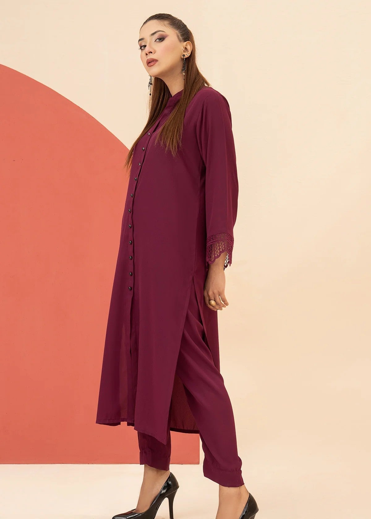 georgette Co ord Sets in Plum