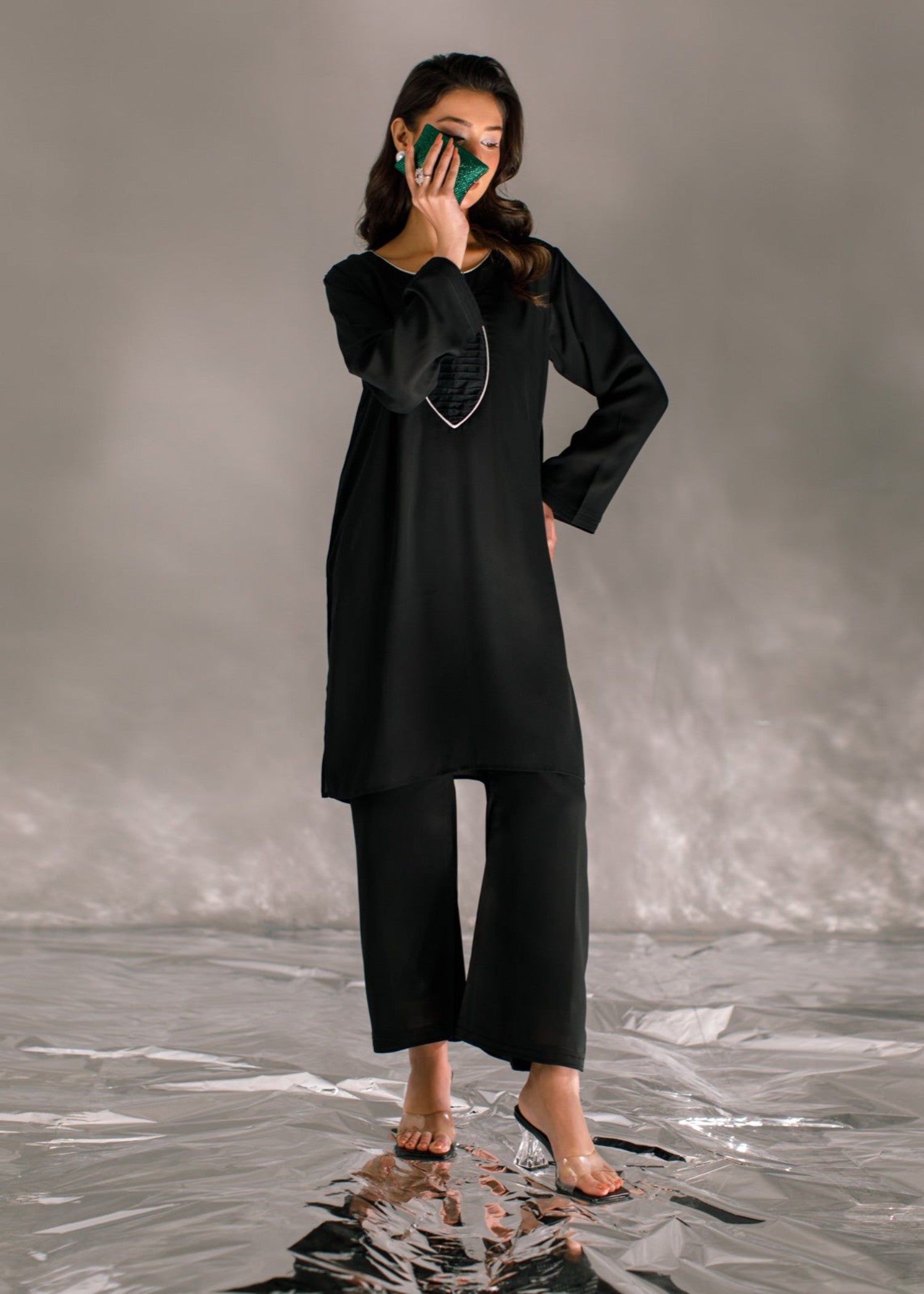 crepe georgette Kurta Set in Black