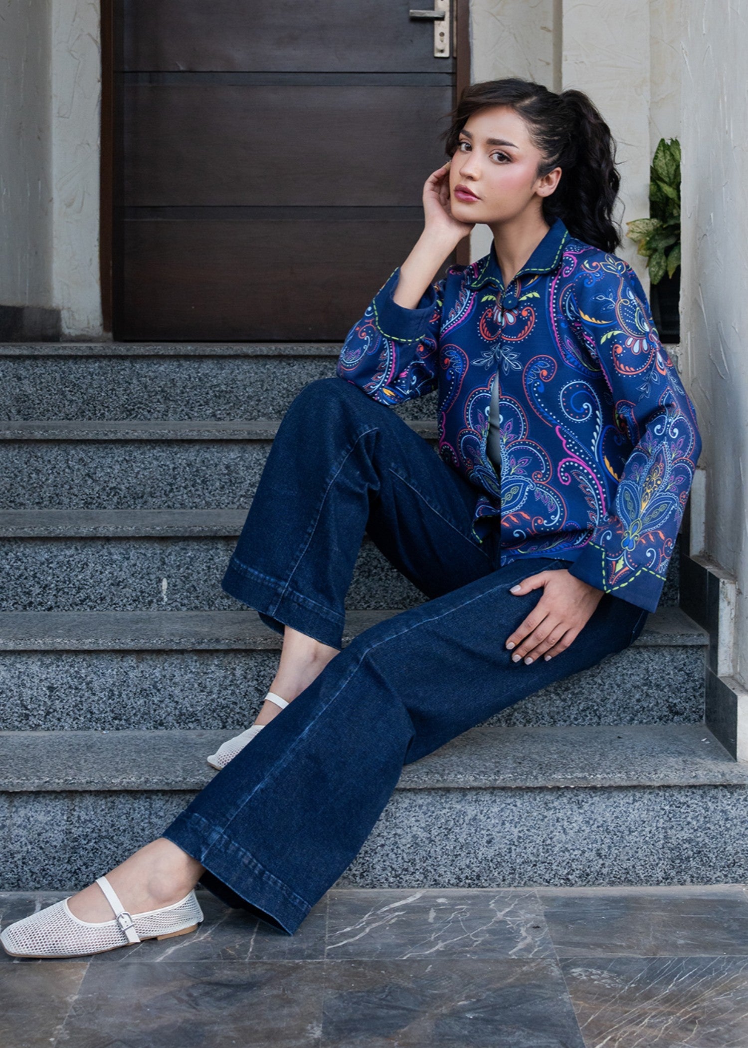 slub khaddar Jacket in Blue