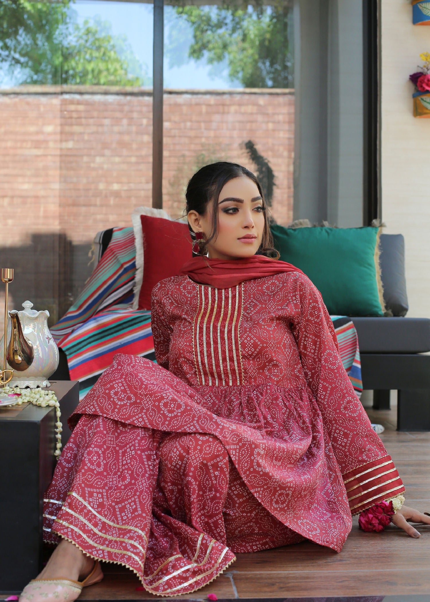 lawn Sharara in Maroon
