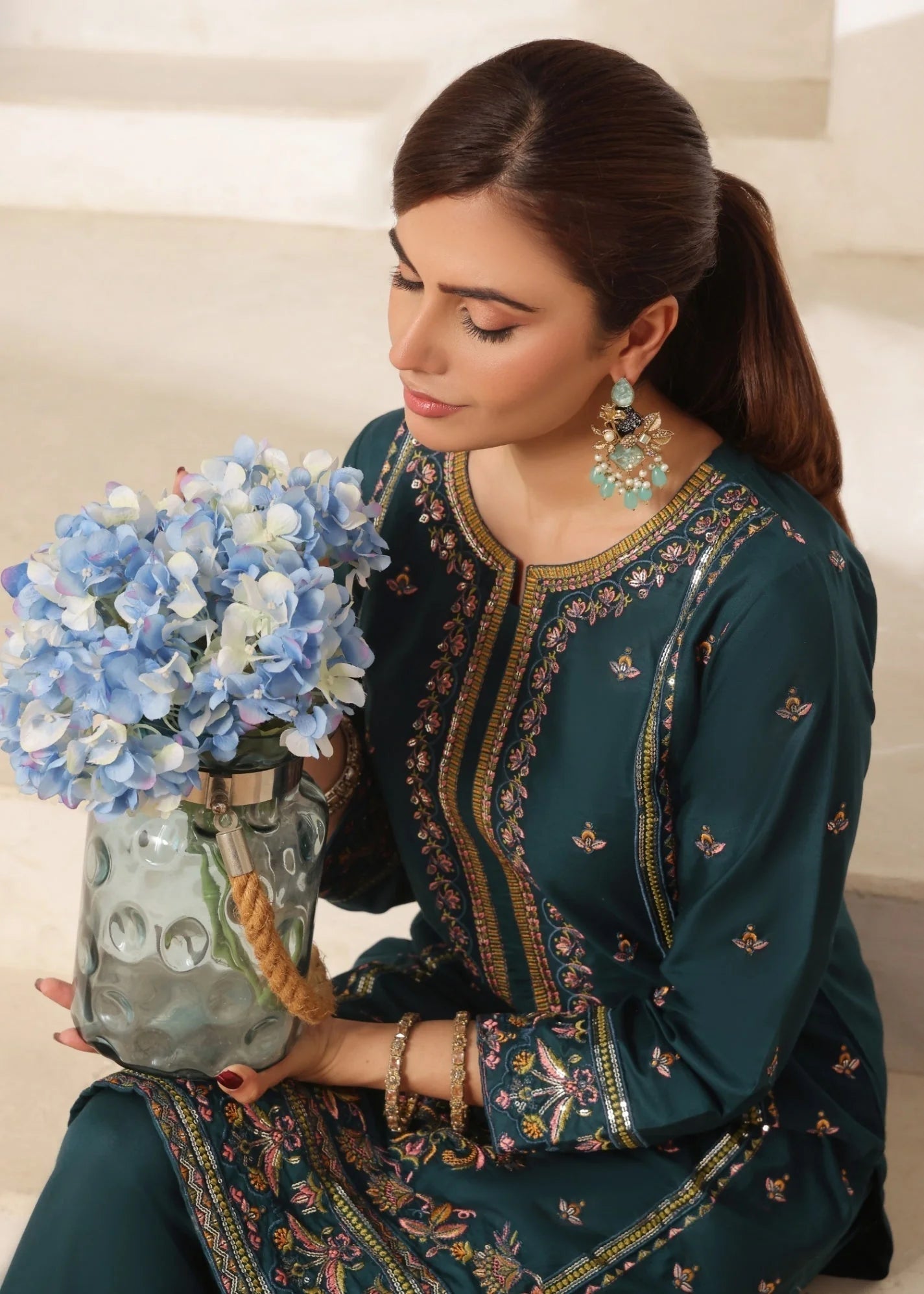 lawn cotton Kurta Set in Sea green