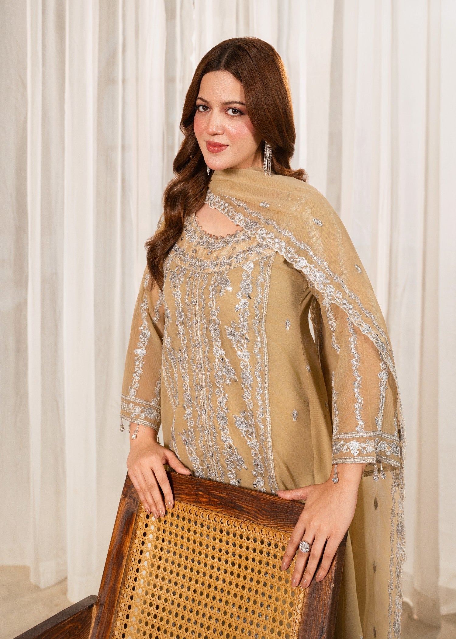 chiffon Pishwas in Earth brown