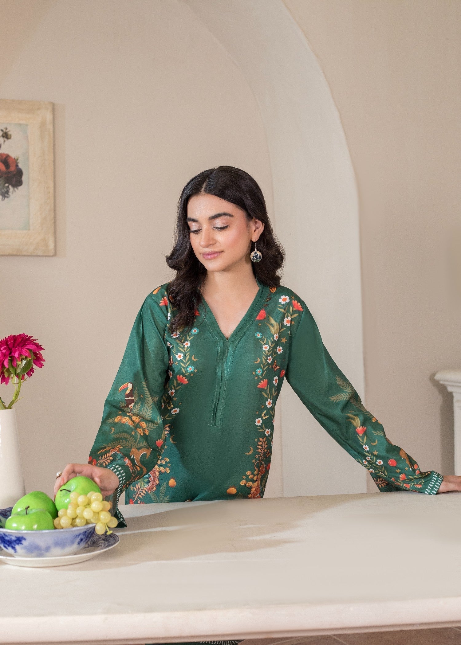 polyester crepe Kurta Set in Green