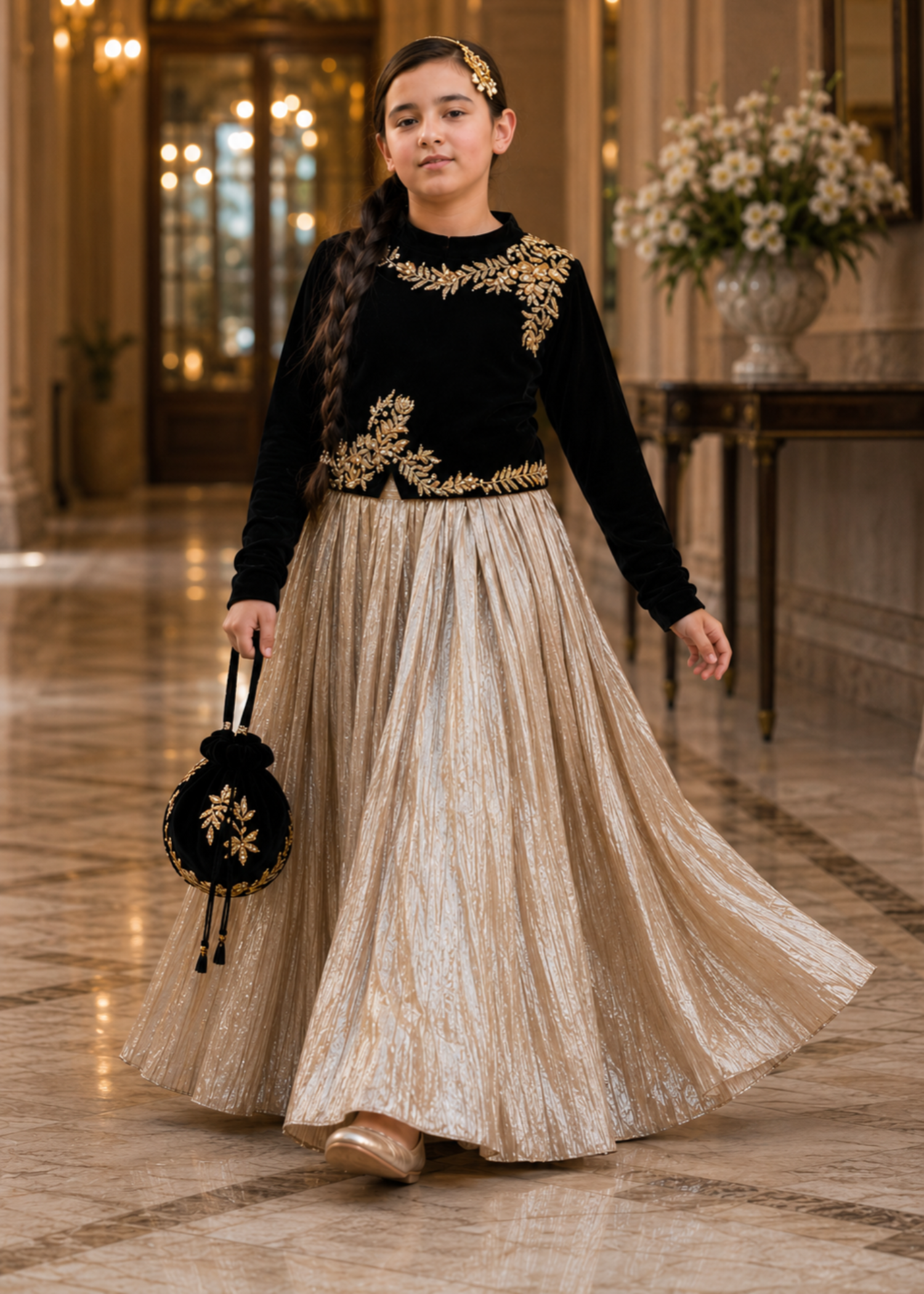 velvet Lehenga in Black