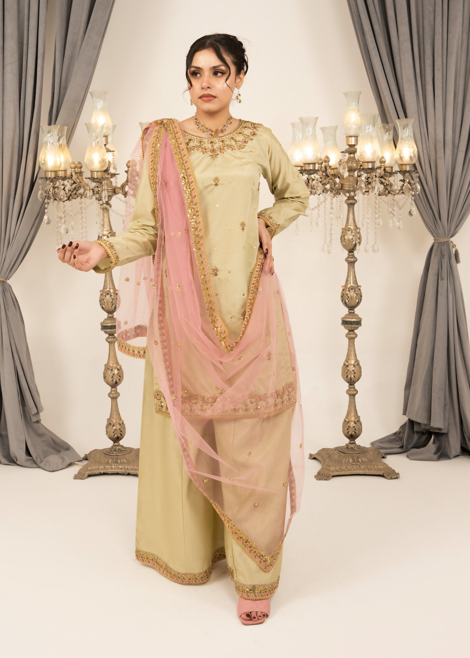 tussar silk Sharara in Beige