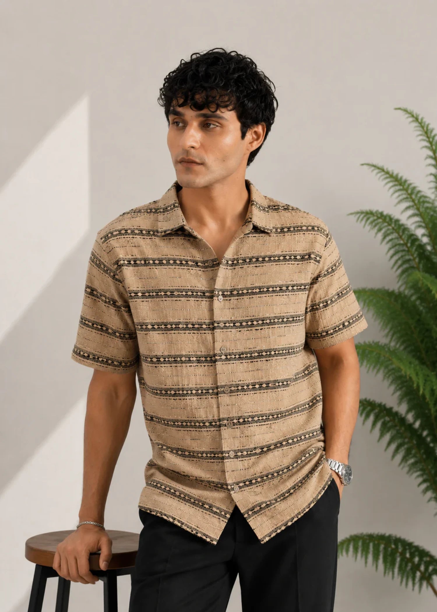 cotton Casual Shirt in Sand brown