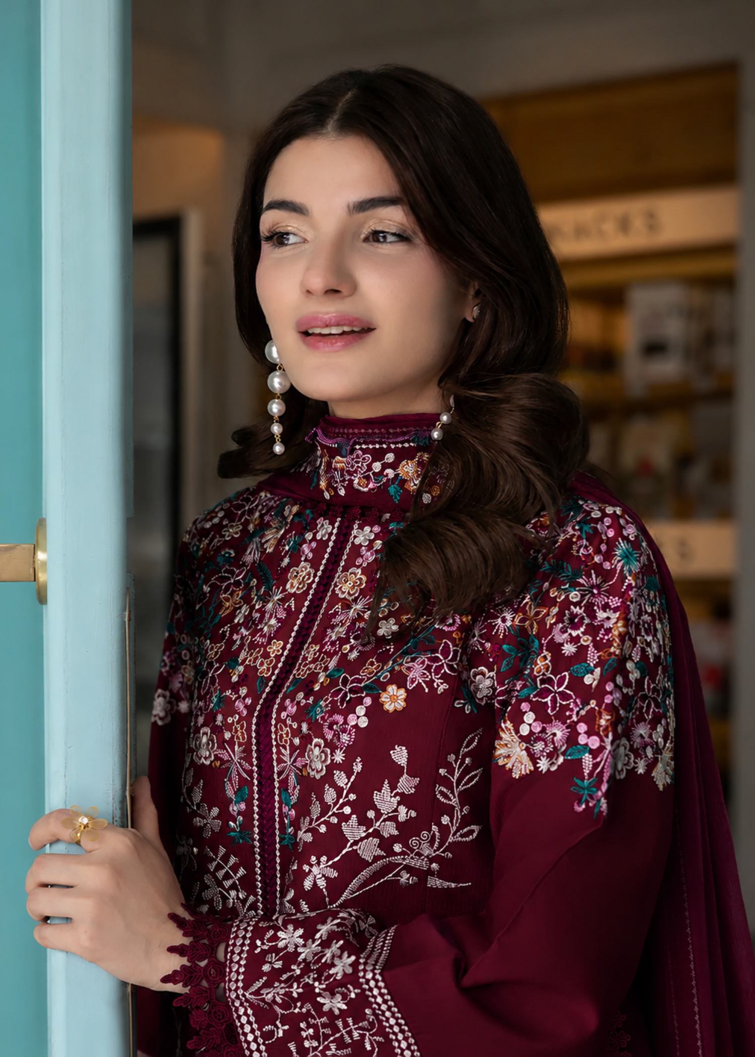 lawn Kurta Set in Blood red