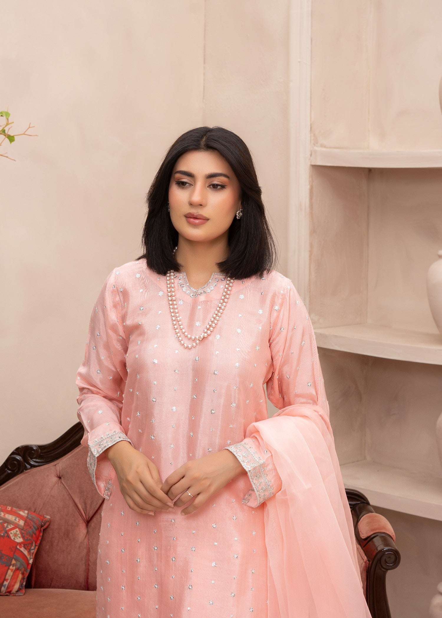 chiffon Kurta Set in Pink