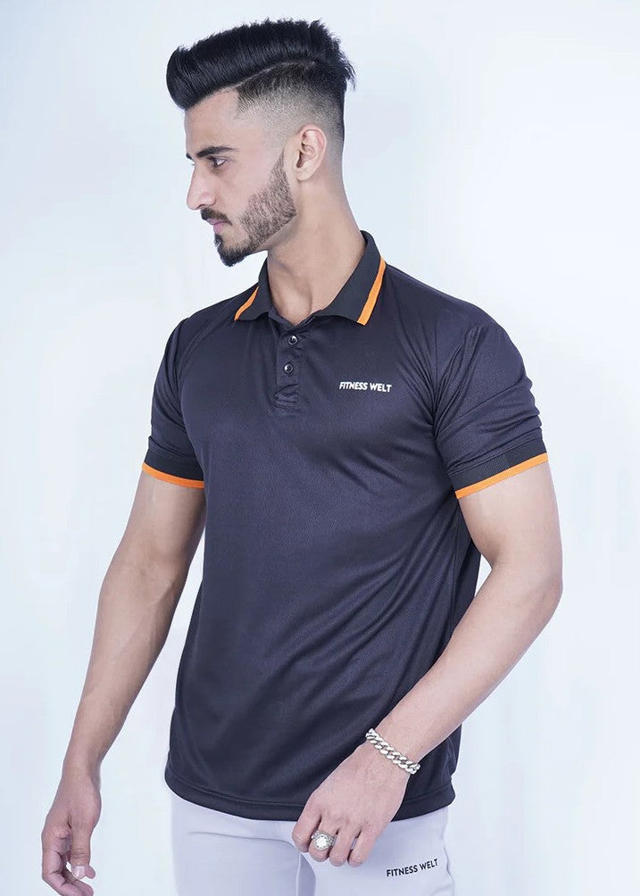 polyester net Polo Shirt in Jet black