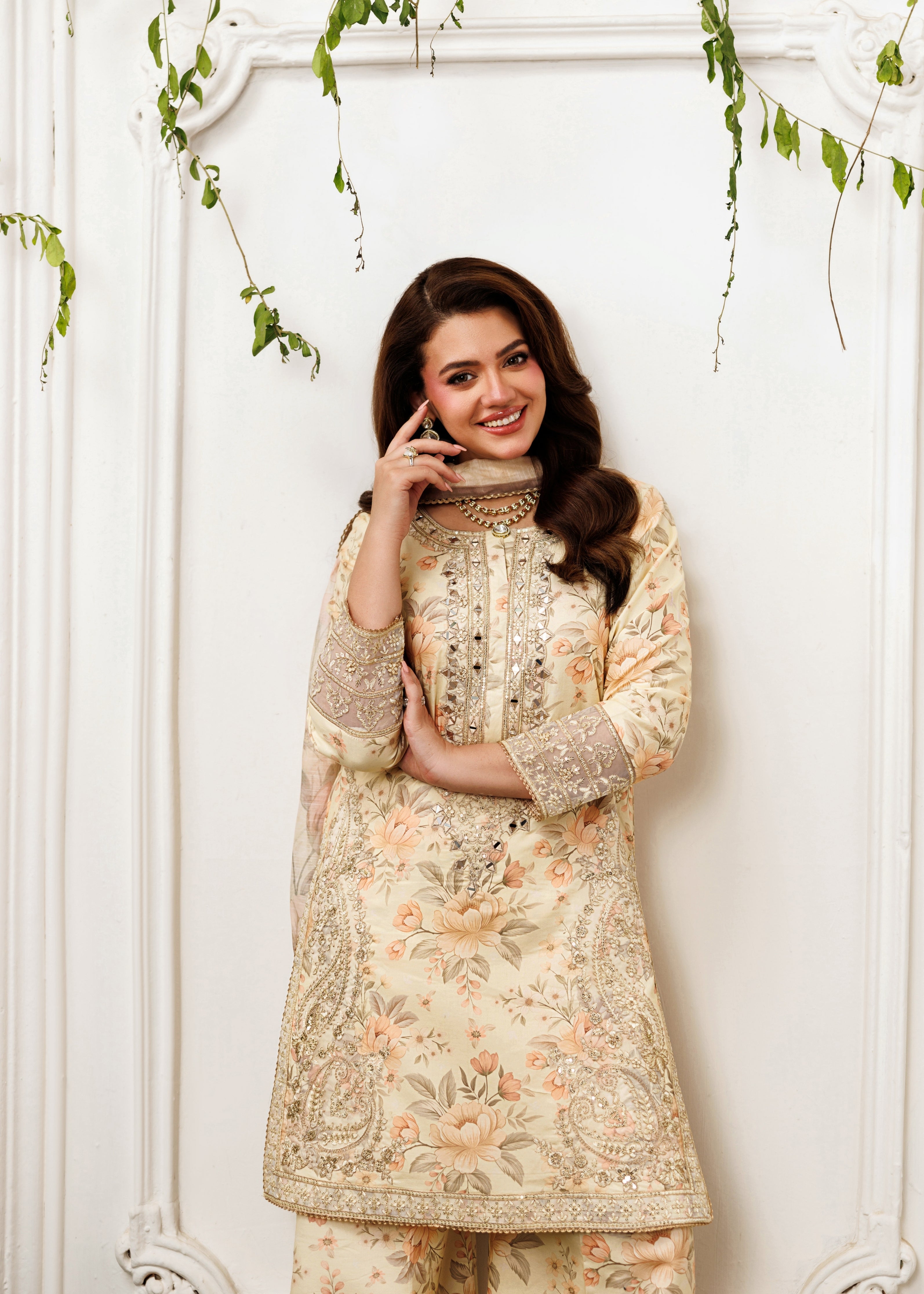 cotton dobby Kurta Set in Beige