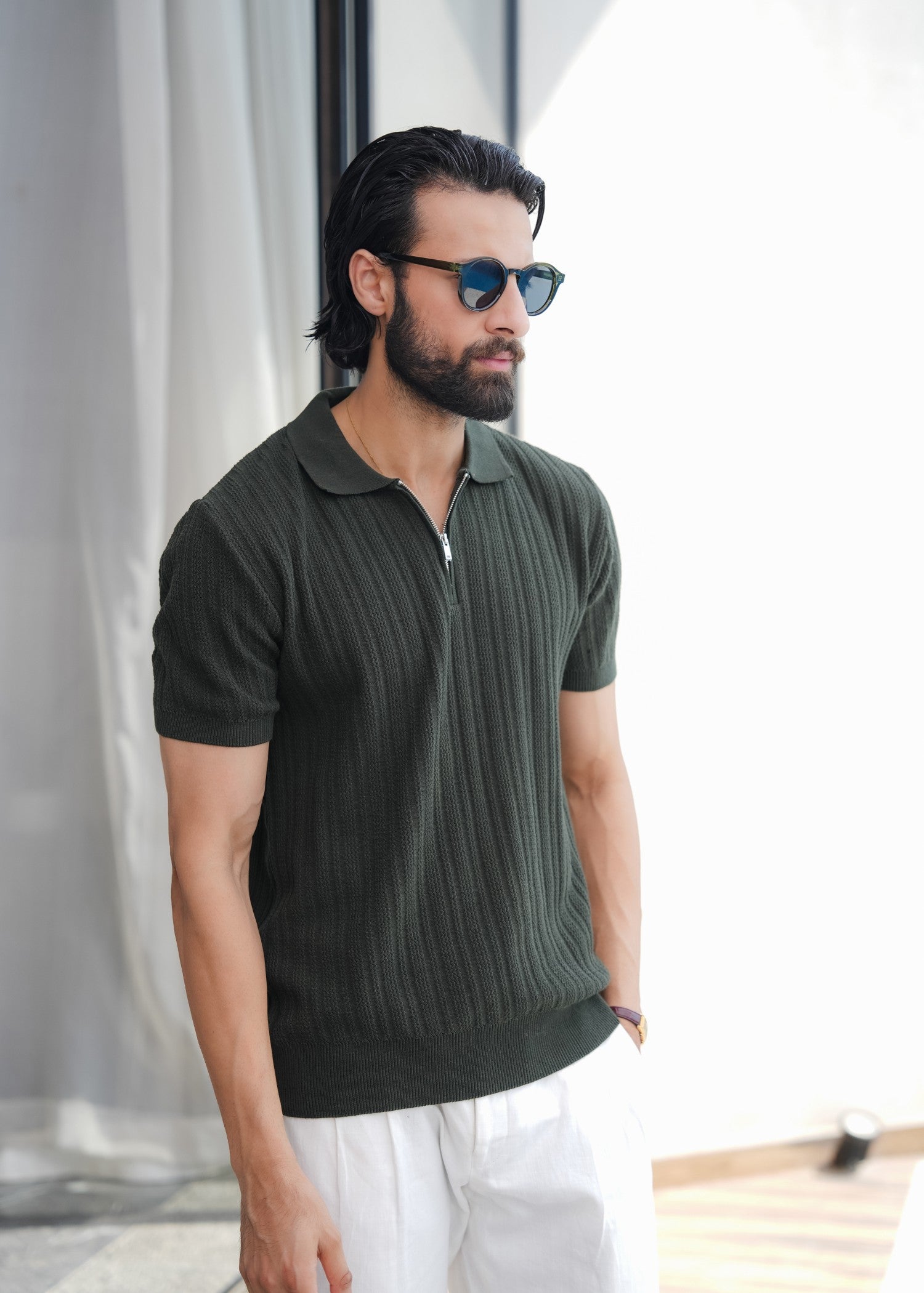 cotton Polo Shirt in Bottle green
