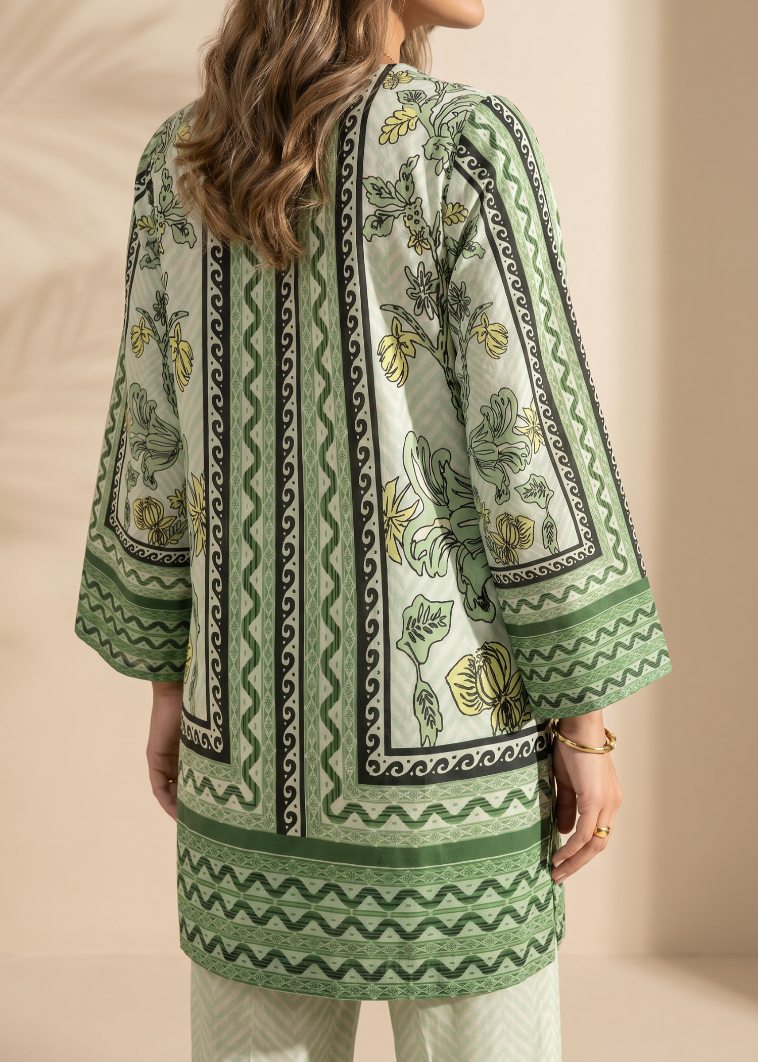cross hetch Kurta Set in Moss green