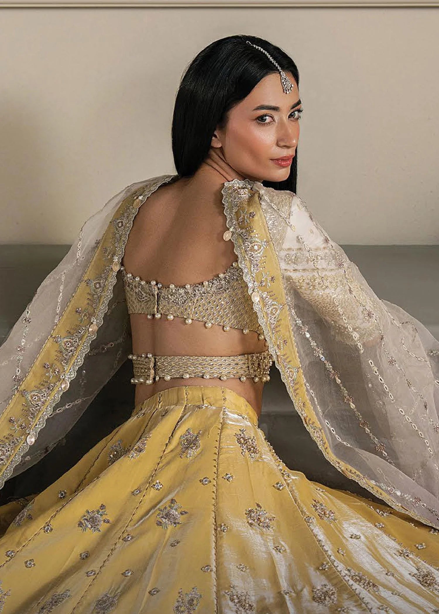 organza Lehenga in Light yellow