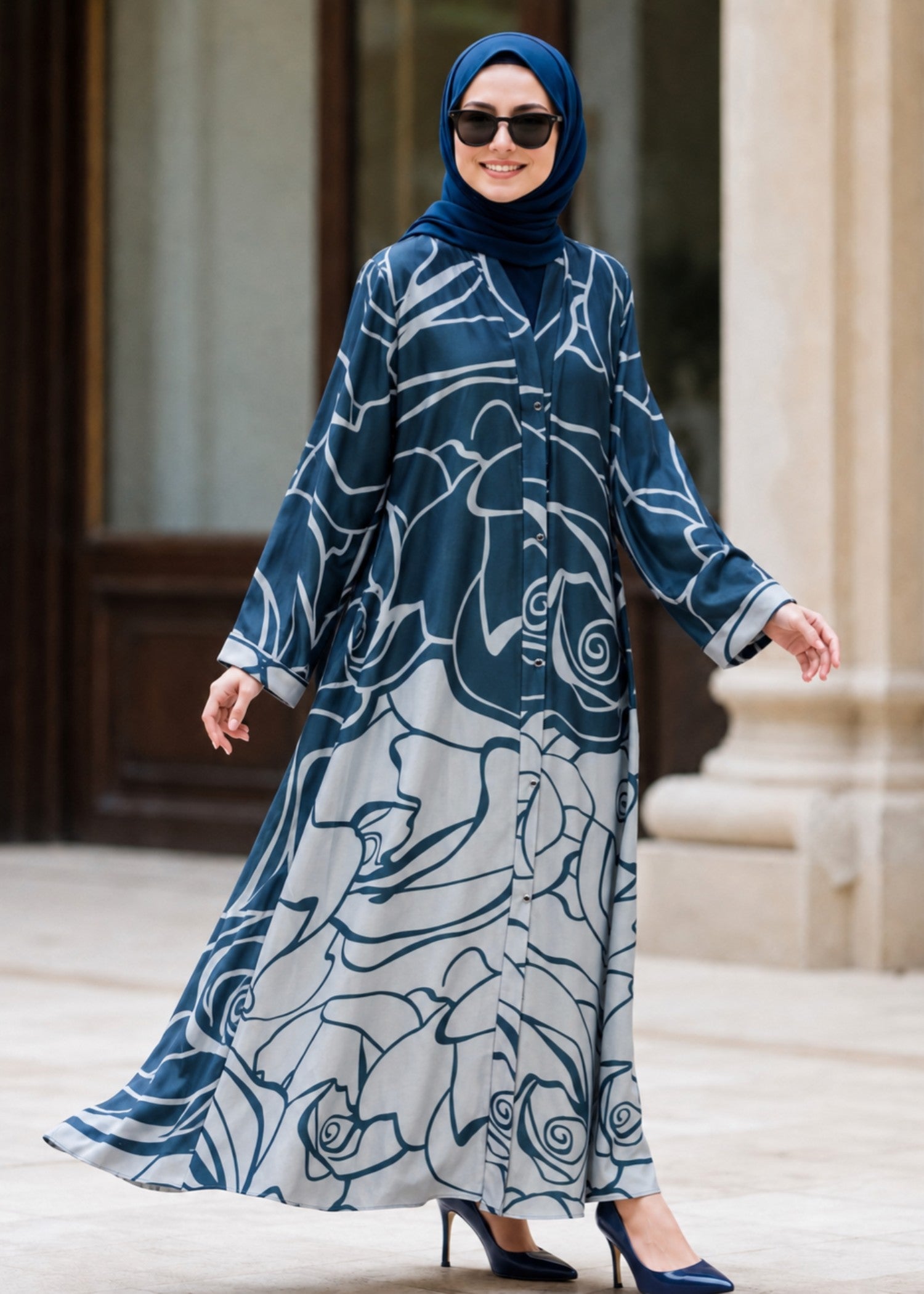 nidha Abaya in Ocean blue