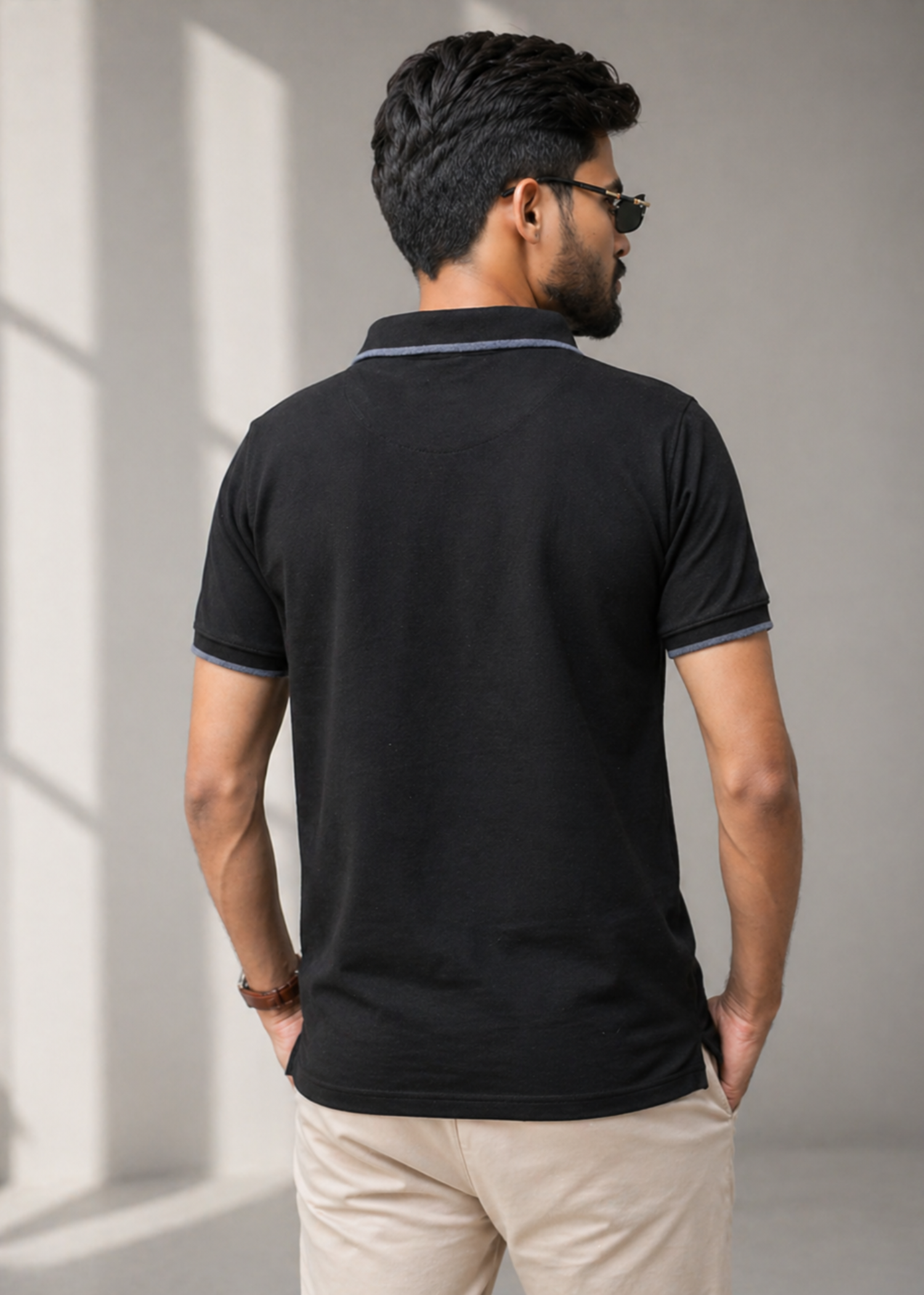 cotton pique Polo Shirt in Jet black