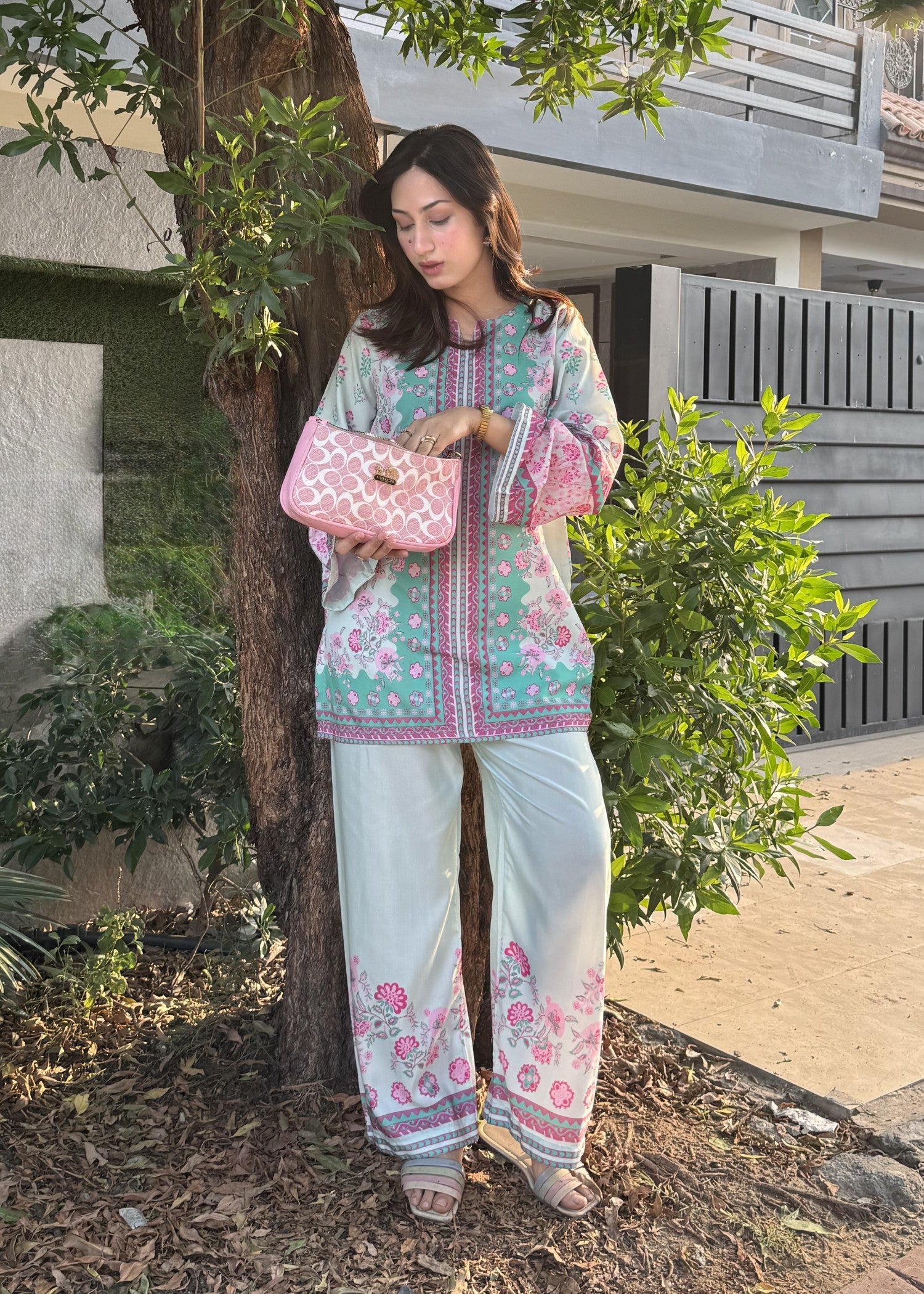 poly lawn Co Ord Sets in Sky blue