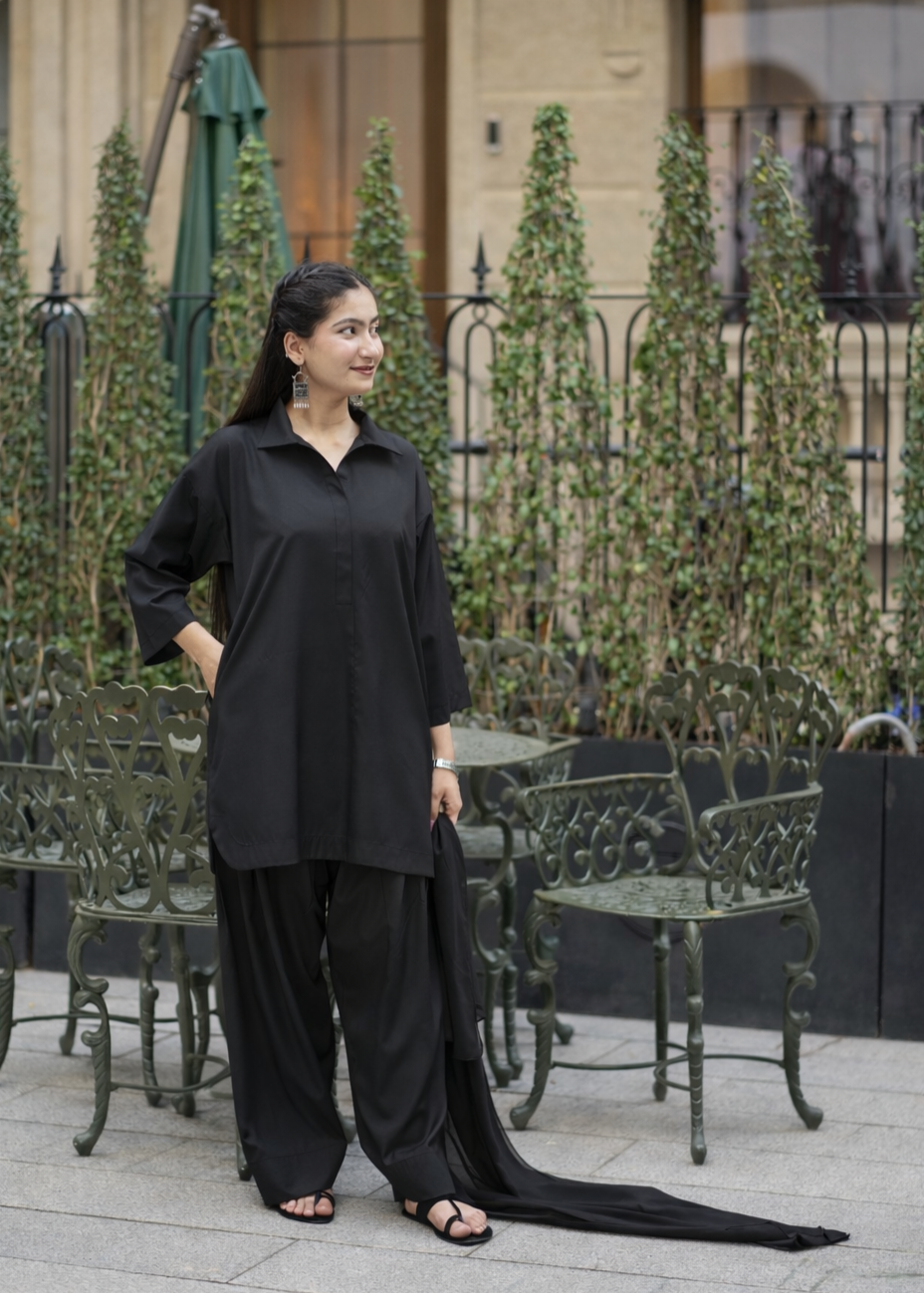 wash & wear Kurta Set in Black