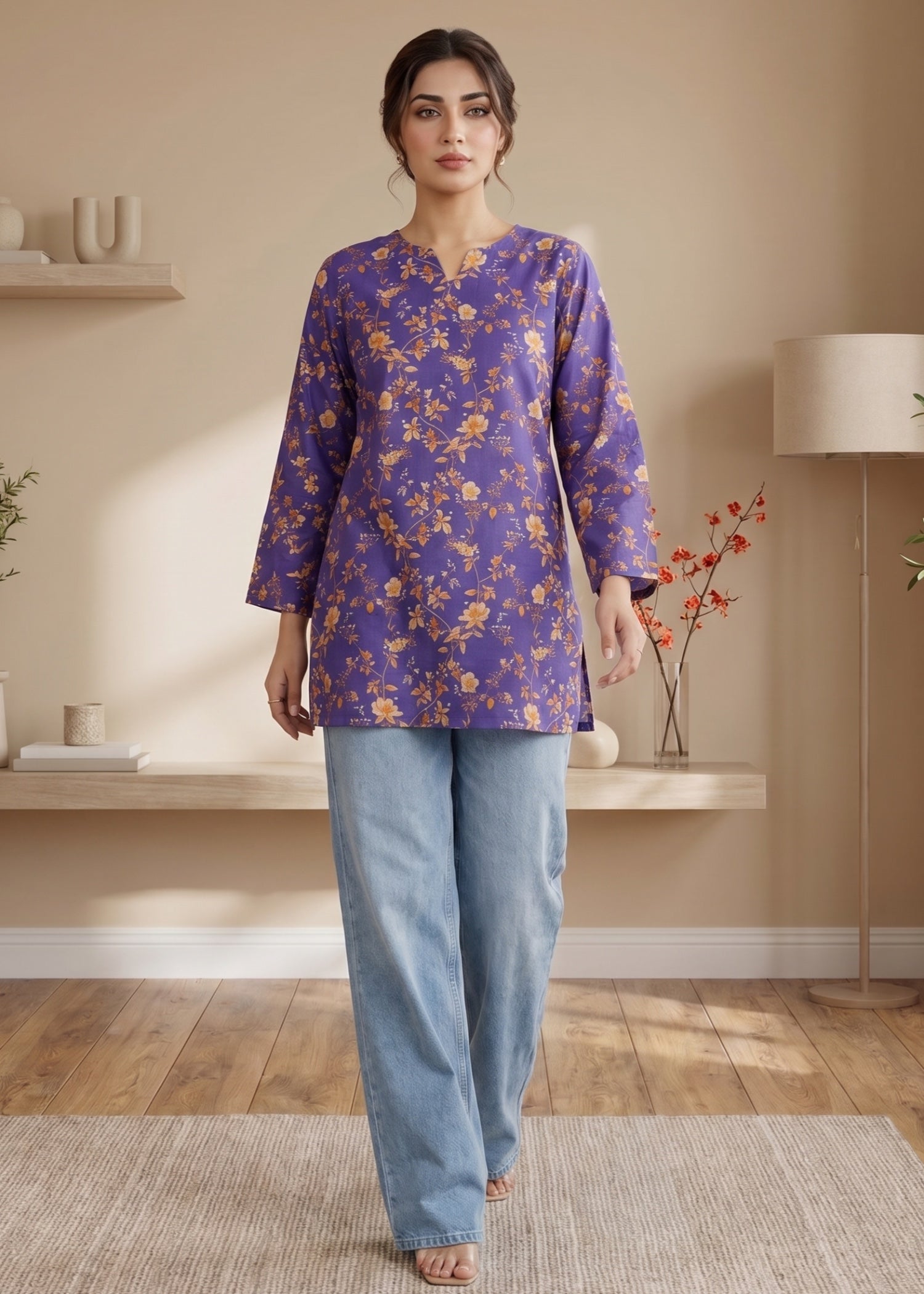 lawn cotton Kurti in Purple heart