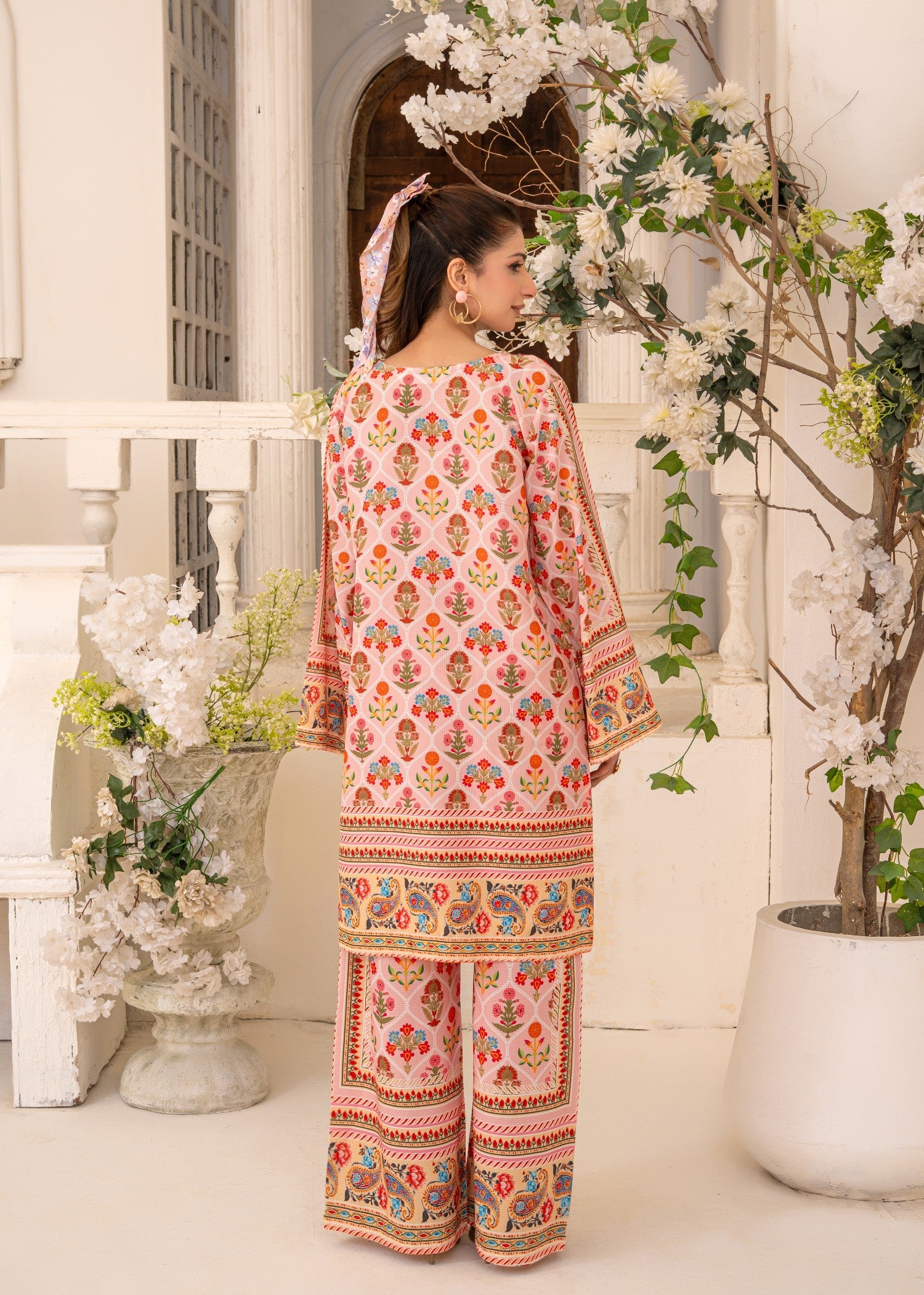 swiss lawn Co Ord Sets in Peach pink