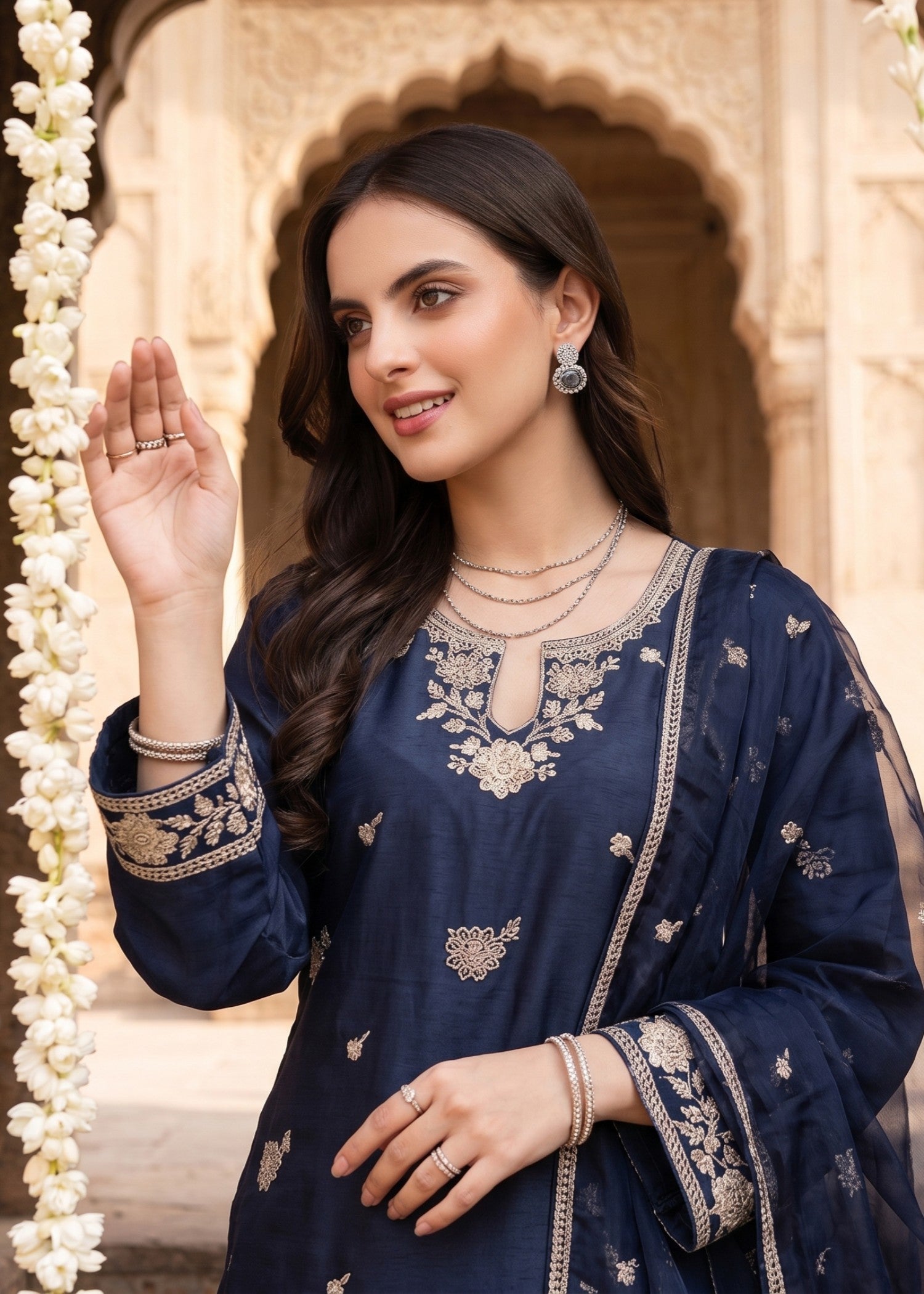 kattan silk Kurta Set in Navy blue