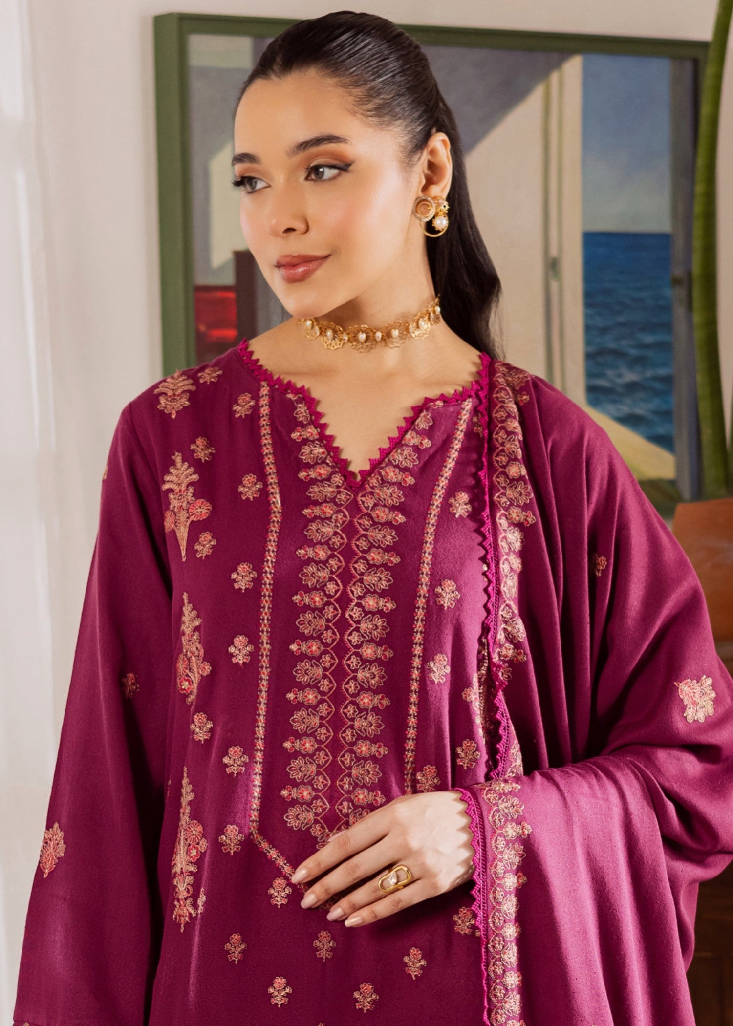 karandi Unstitched in Burgundy