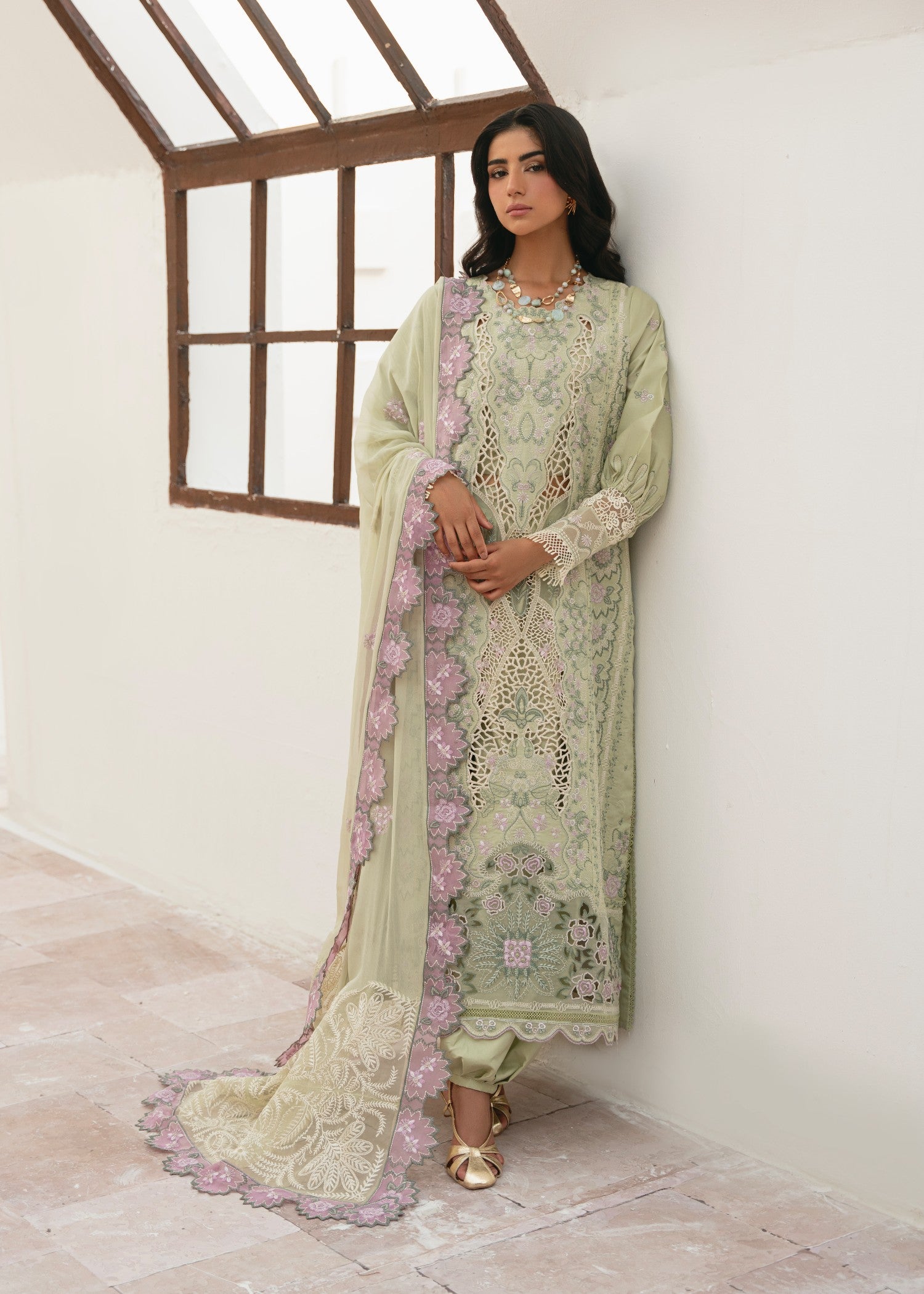lawn Unstitched in Pistachio green