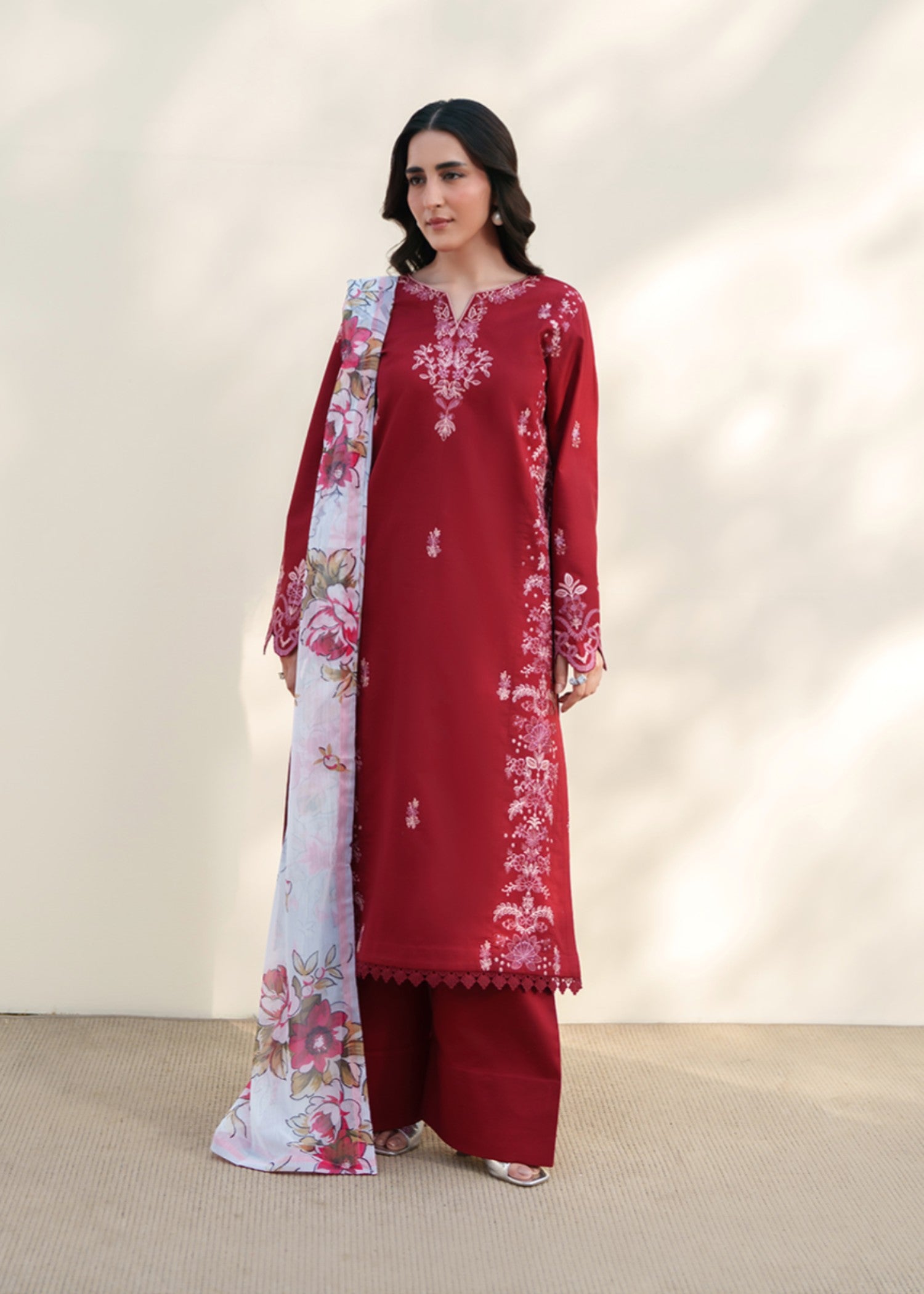 lawn Kurta Set in Scarlet
