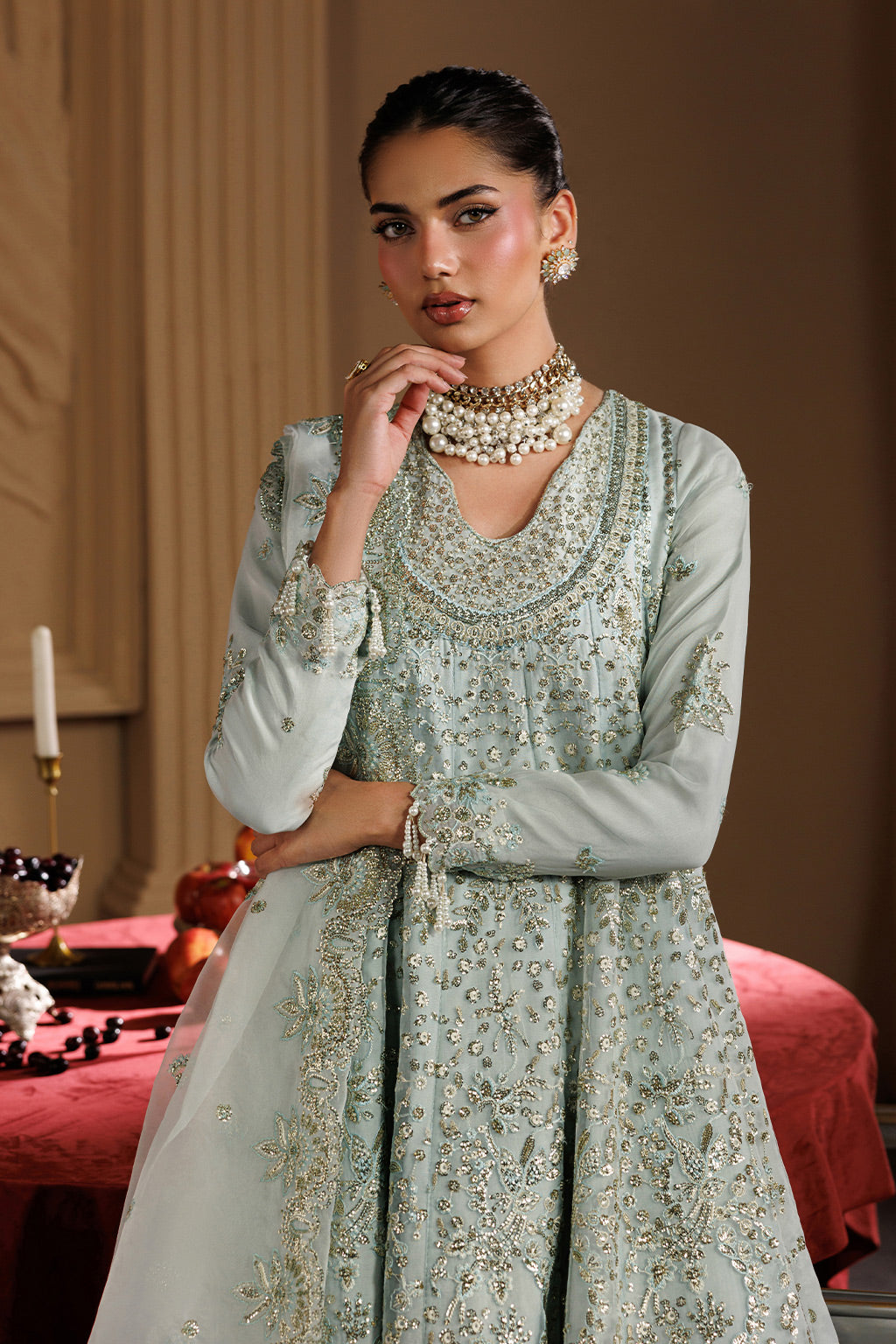 chiffon Pishwas in Sage green