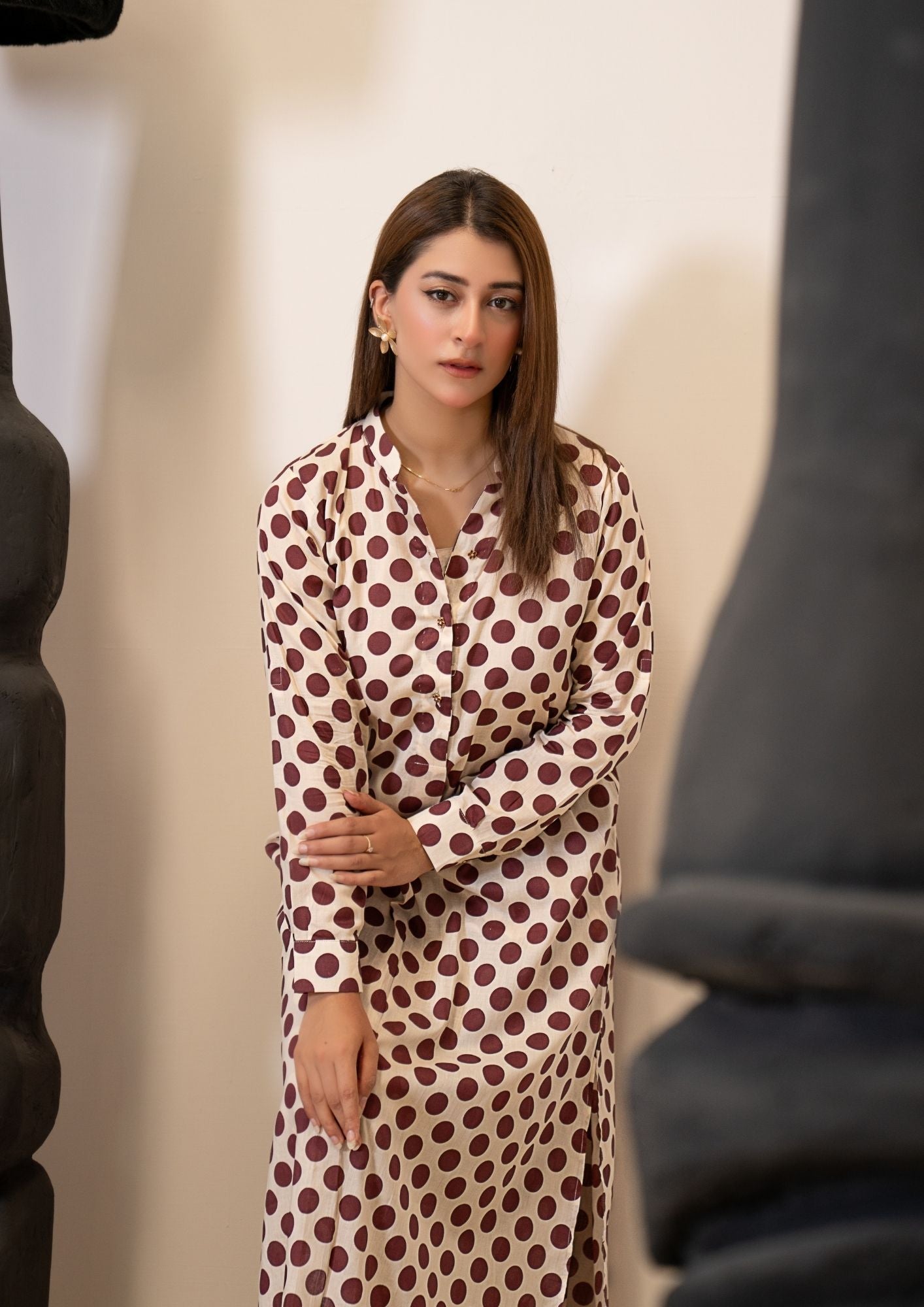 lawn Co Ord Sets in Brown, cream