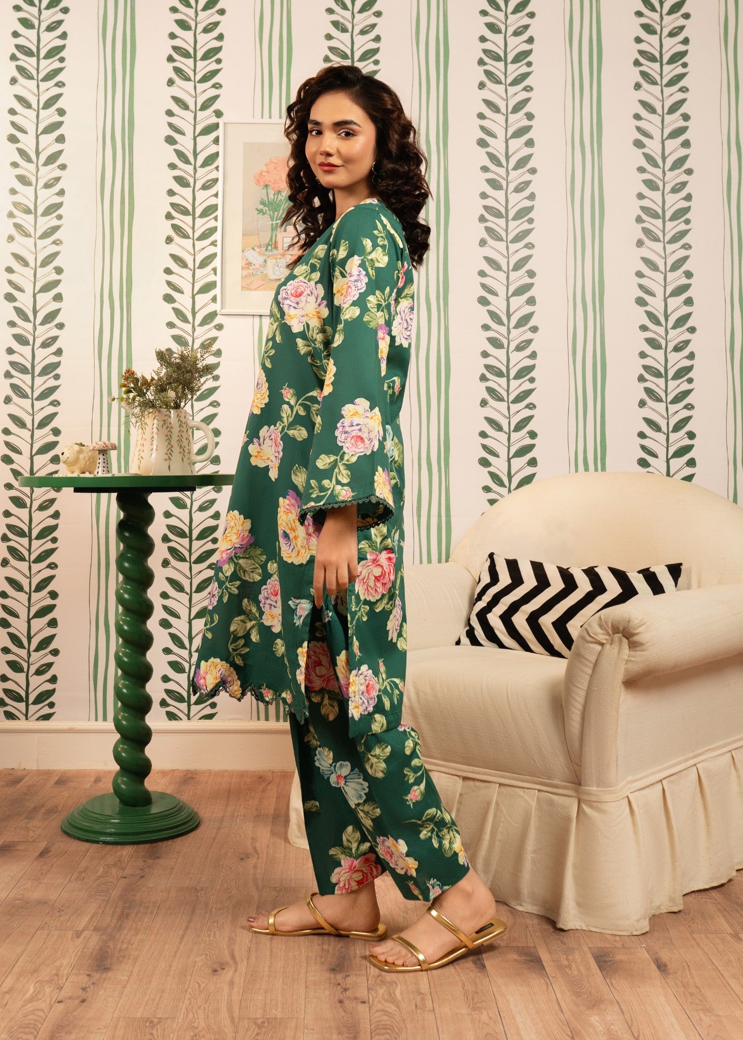 lawn cotton Co Ord Sets in Forest green