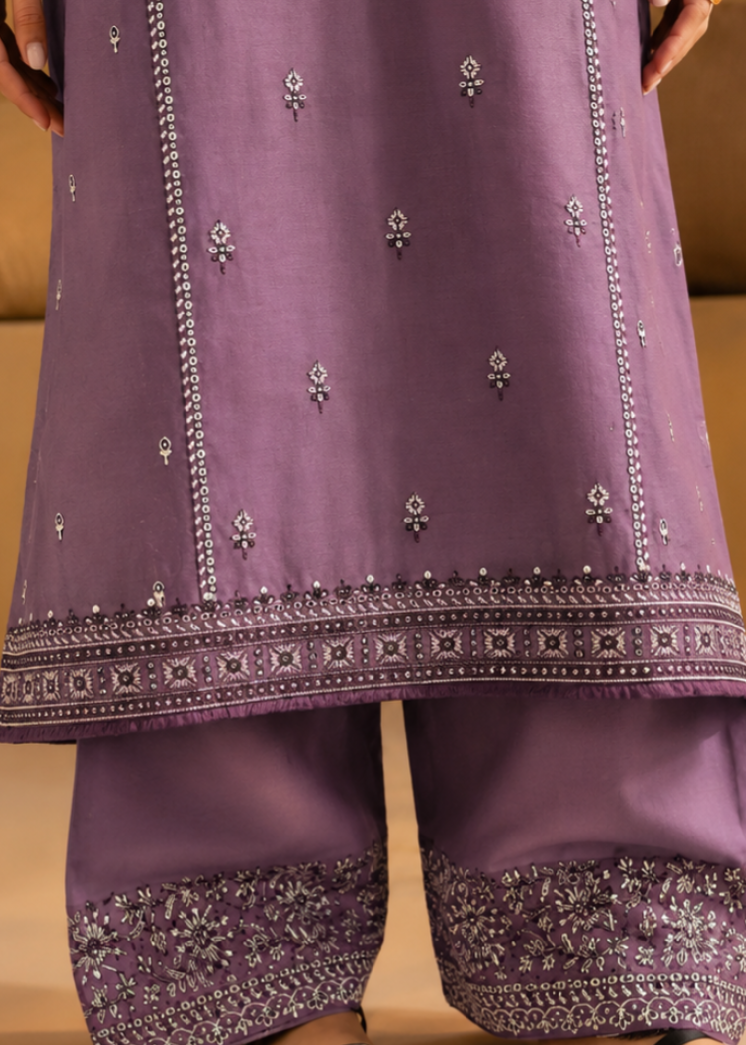 lawn cotton Kurta Set in Purple mountain majesty