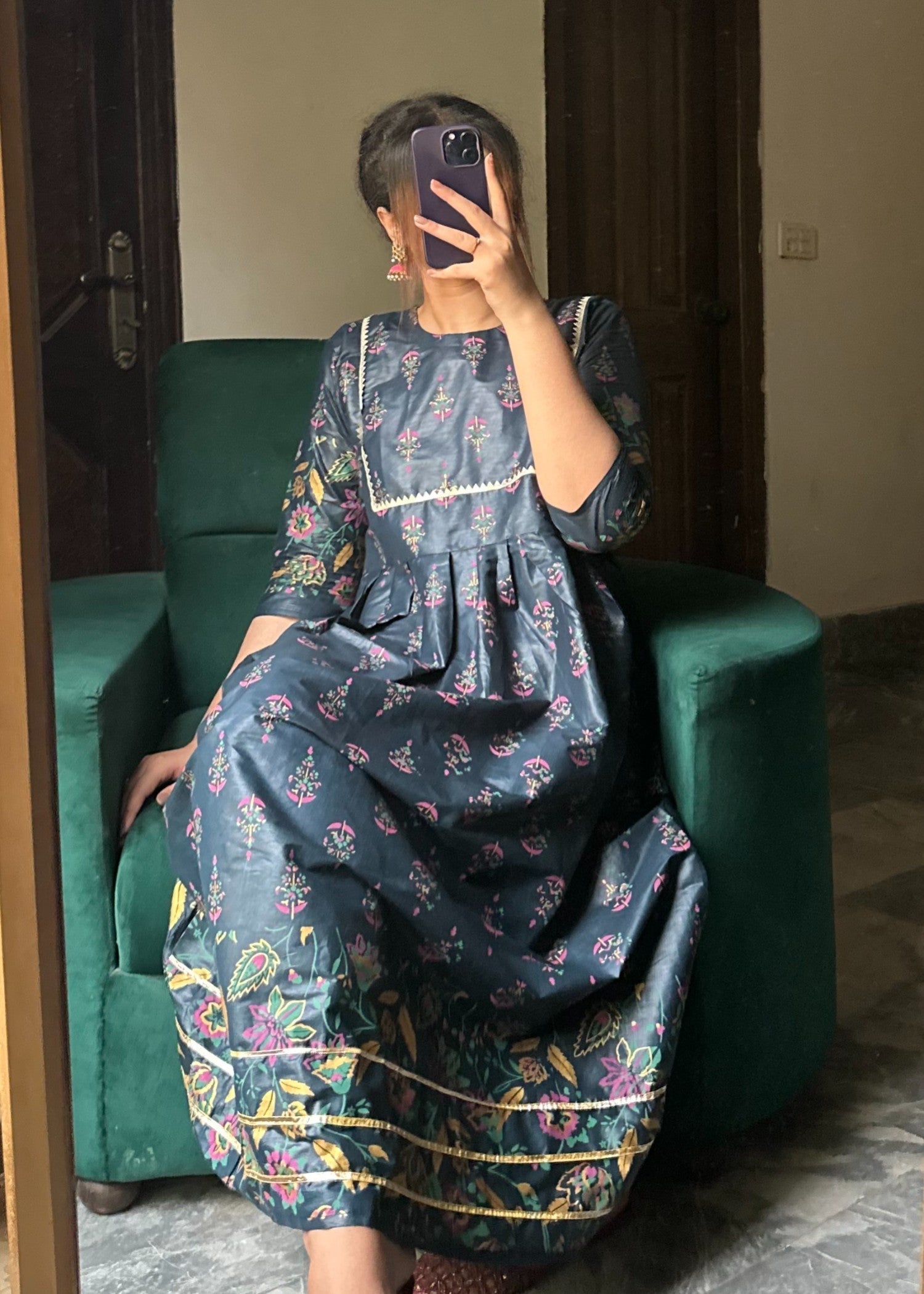 cotton Pishwas in Navy blue